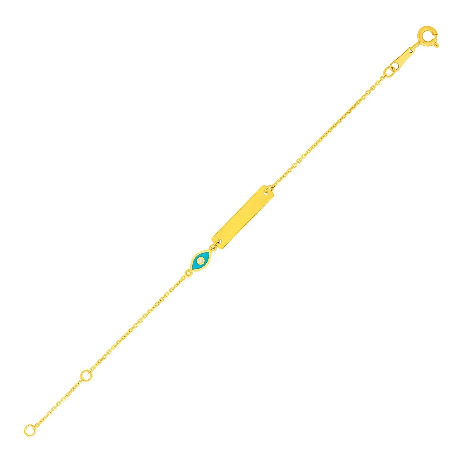 14k Yellow Gold 5 1/2 inch Childrens ID Bracelet with Enameled Eye - Image 3