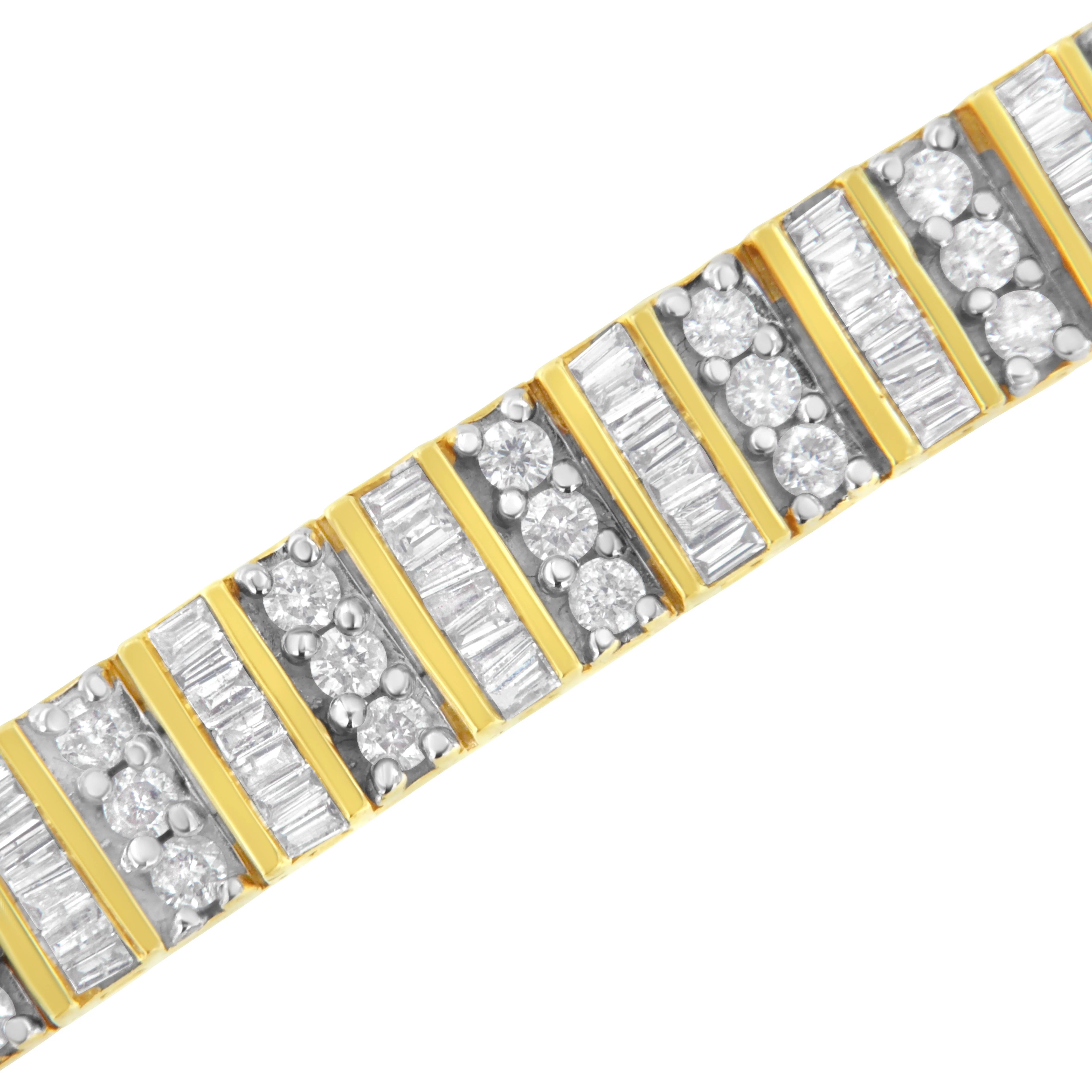 14K Yellow Gold 5.50 Cttw Round and Baguette Diamond Link Bracelet - Image 9