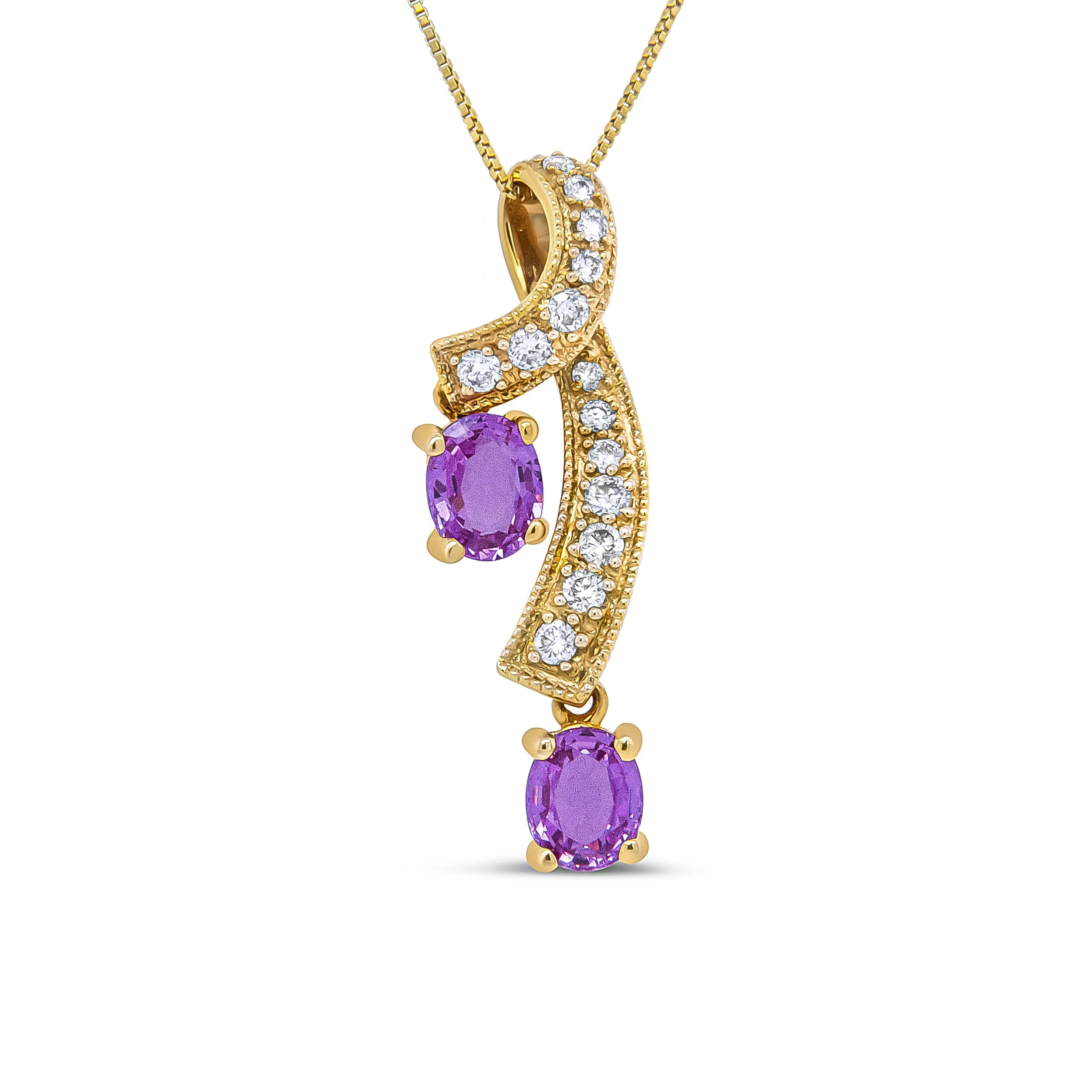 14K Yellow Gold 6x4mm Oval Pink Sapphire and 1/5 Cttw Round Diamond Pendant Necklace - (H-I Color, SI1-SI2 Clarity) - Image 6