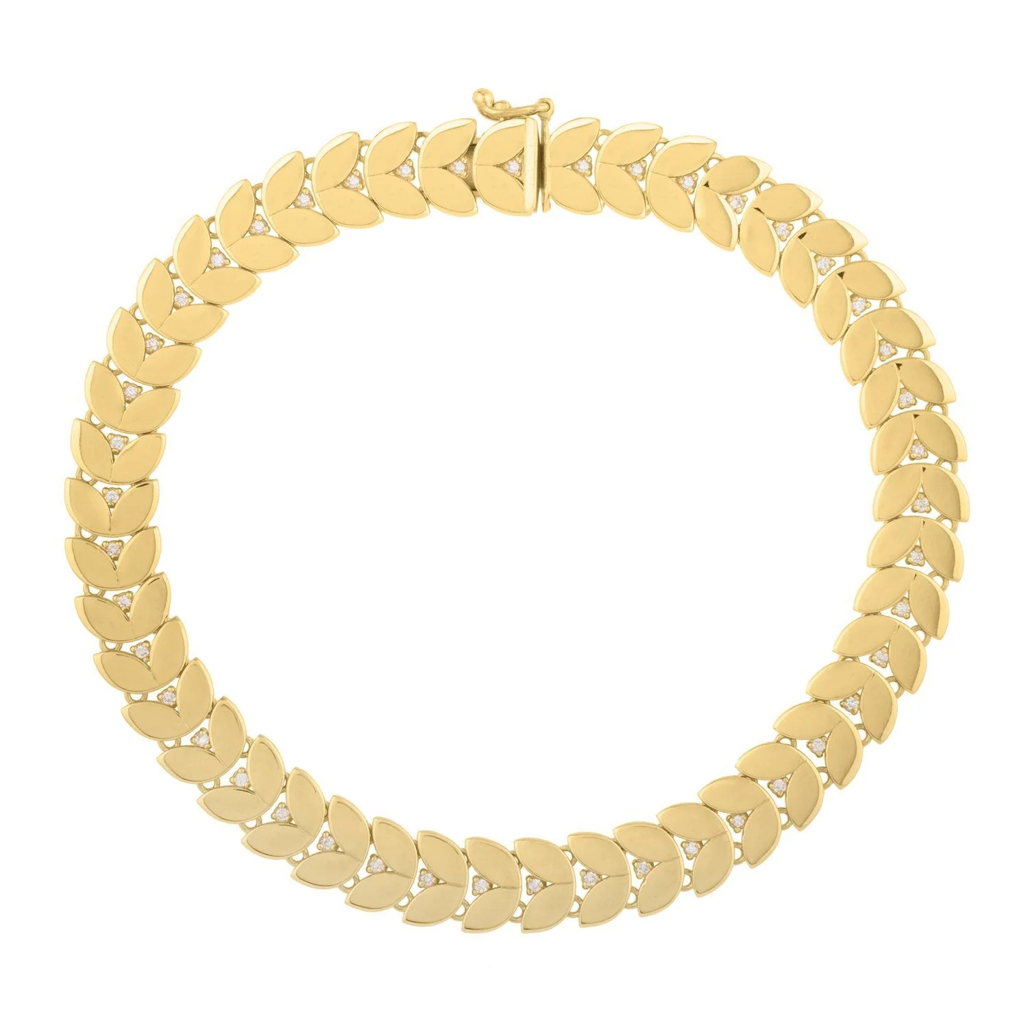 14k Yellow Gold 7 1/2 inch Laurel Leaf Bracelet with Diamond (7.40 mm) - Image 2