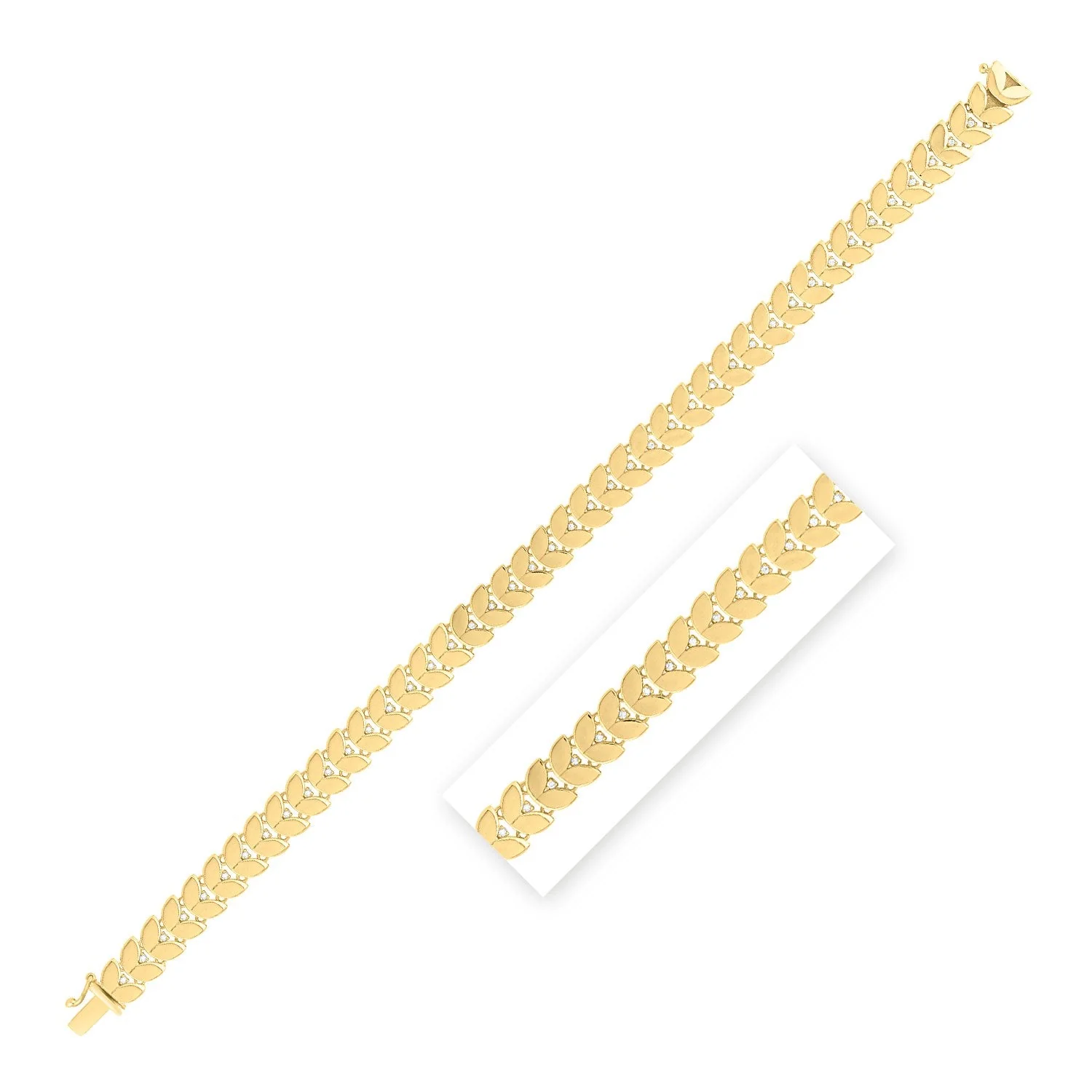 14k Yellow Gold 7 1/2 inch Laurel Leaf Bracelet with Diamond (7.40 mm) - Image 4