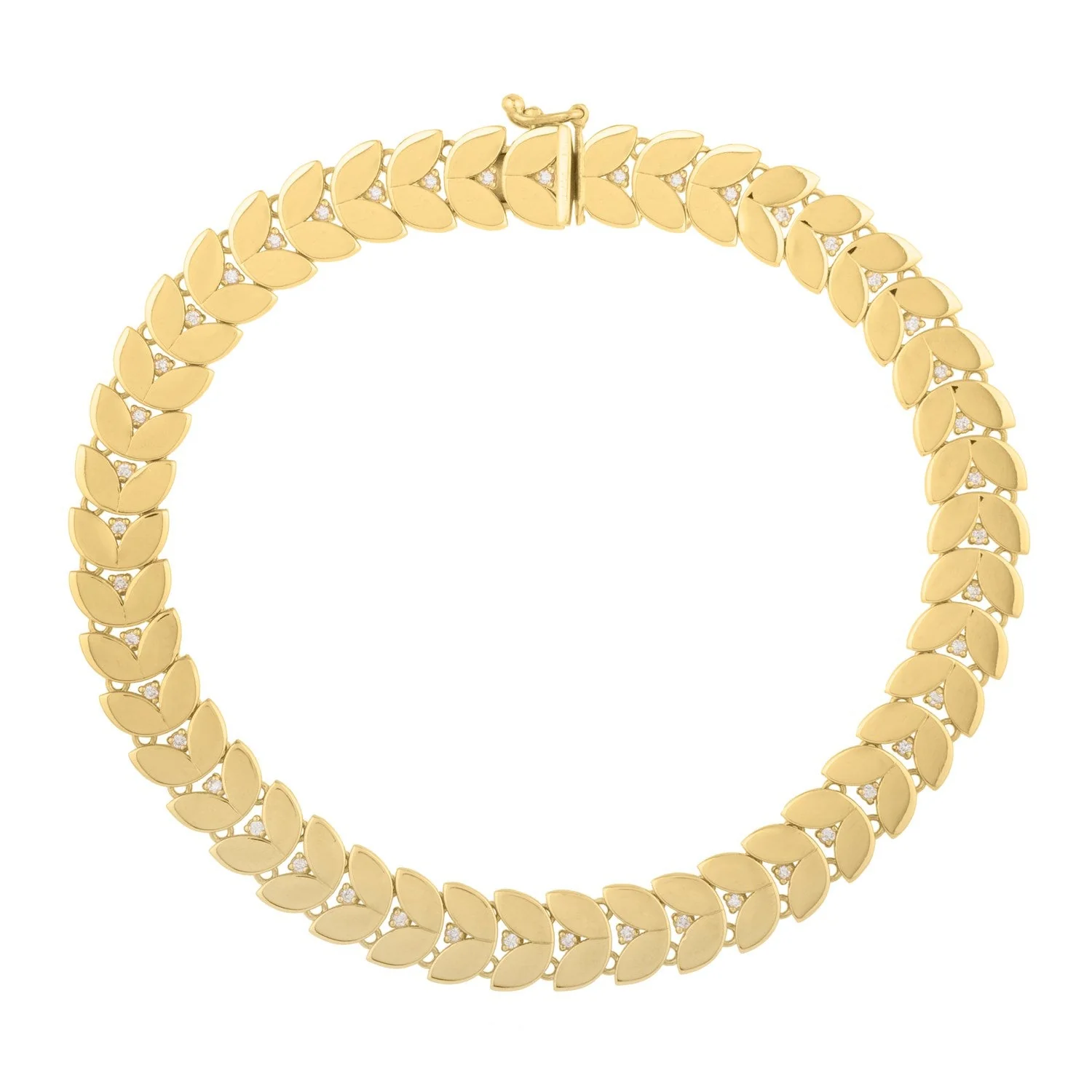 14k Yellow Gold 7 1/2 inch Laurel Leaf Bracelet with Diamond (7.40 mm) - Image 5