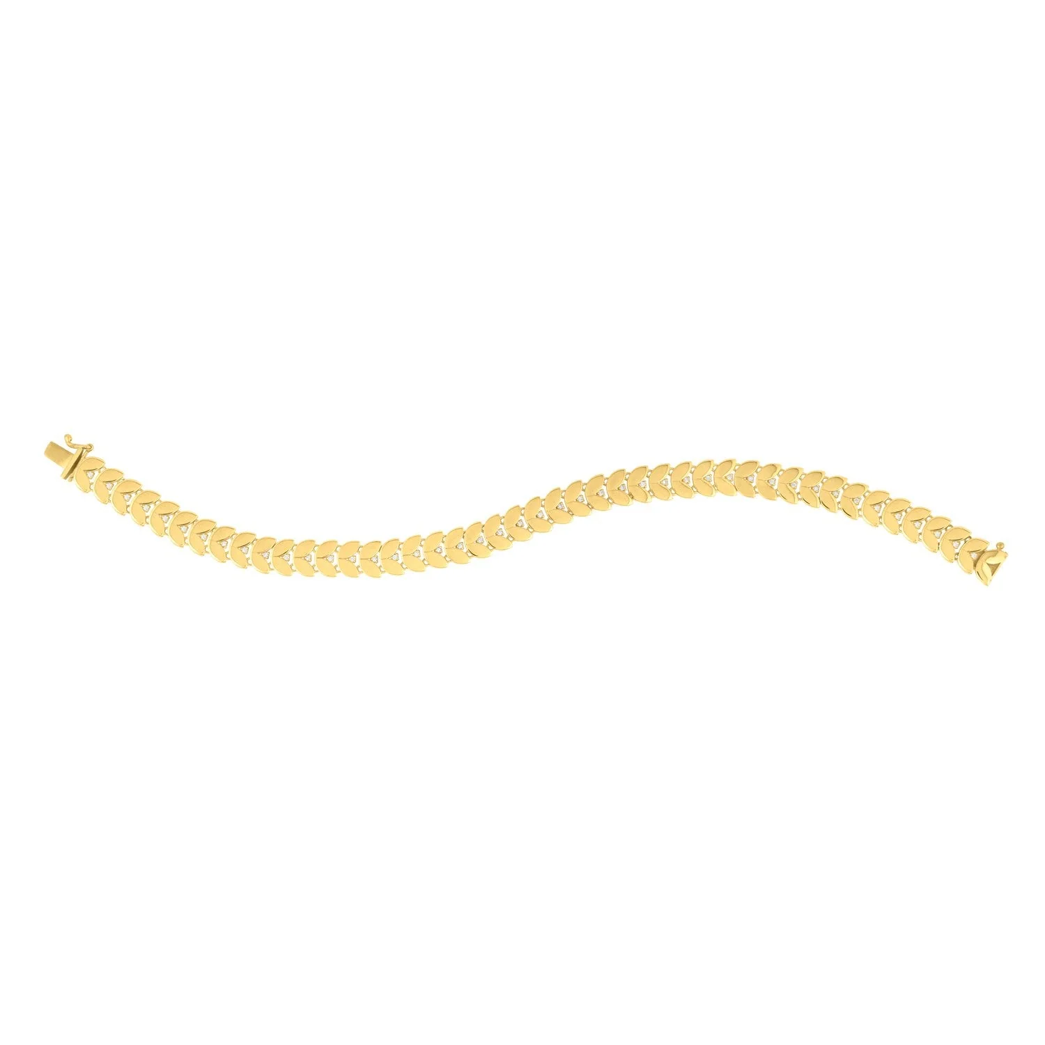 14k Yellow Gold 7 1/2 inch Laurel Leaf Bracelet with Diamond (7.40 mm) - Image 6