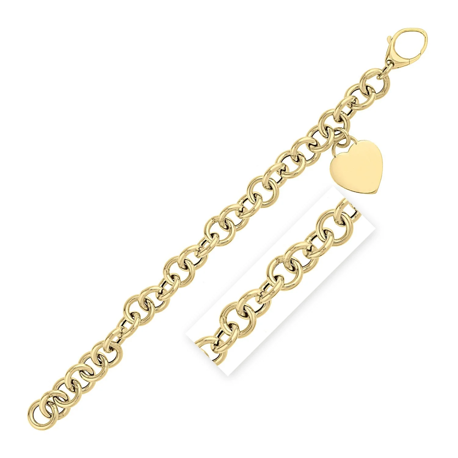 14k Yellow Gold 7 1/2 inch Rolo Link Bracelet (11.40 mm) - Image 3