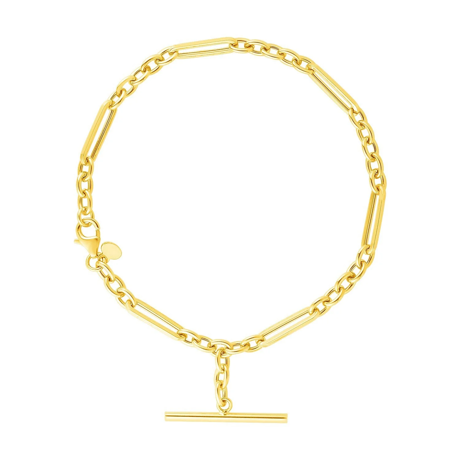 14k Yellow Gold 7 1/5 inch Alternating Oval and Round Chain Bracelet with Toggle - Image 2
