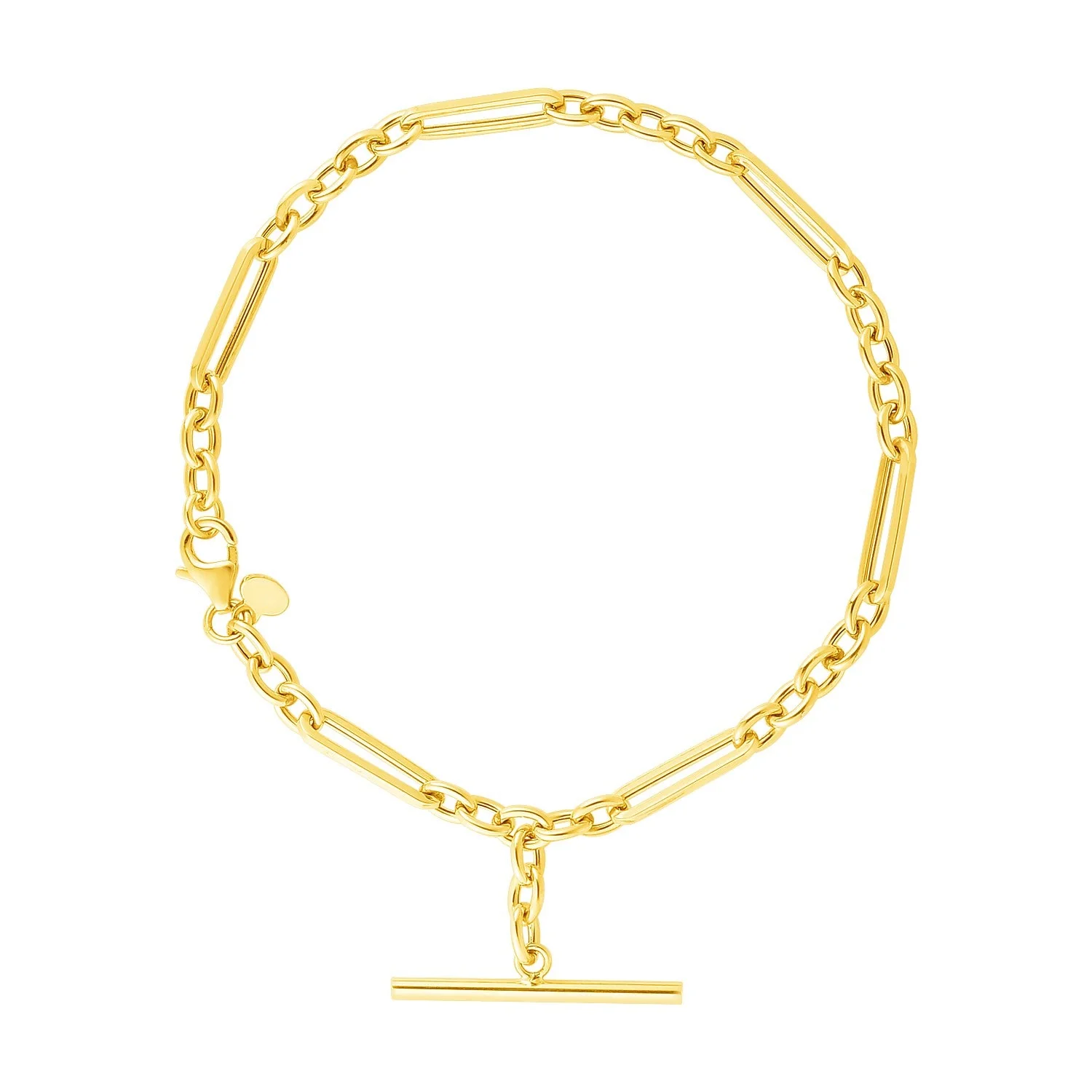 14k Yellow Gold 7 1/5 inch Alternating Oval and Round Chain Bracelet with Toggle - Image 3
