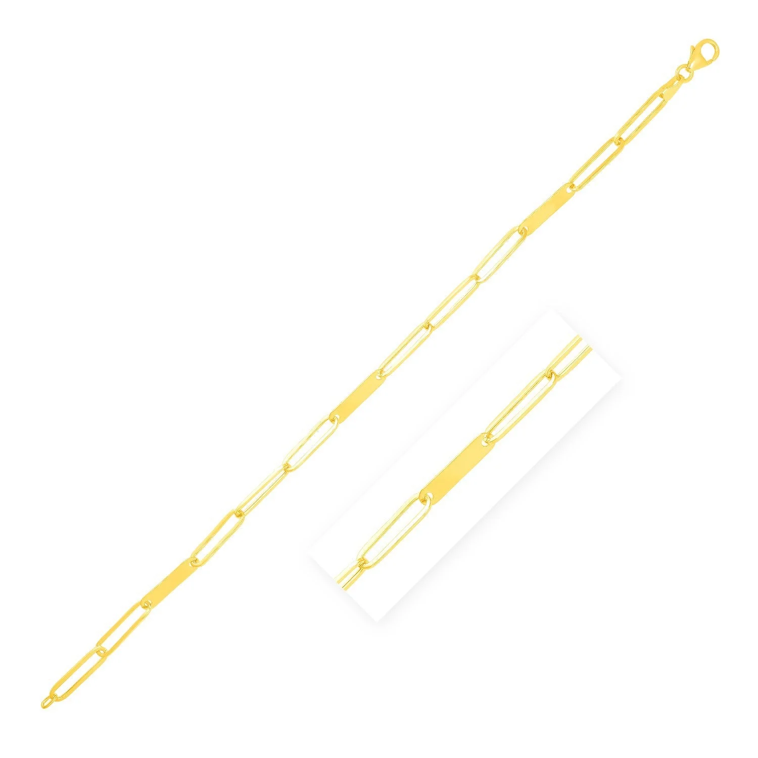 14k Yellow Gold 7 inch Alternating Paperclip Chain Link and Gold Bar Bracelet - Image 2
