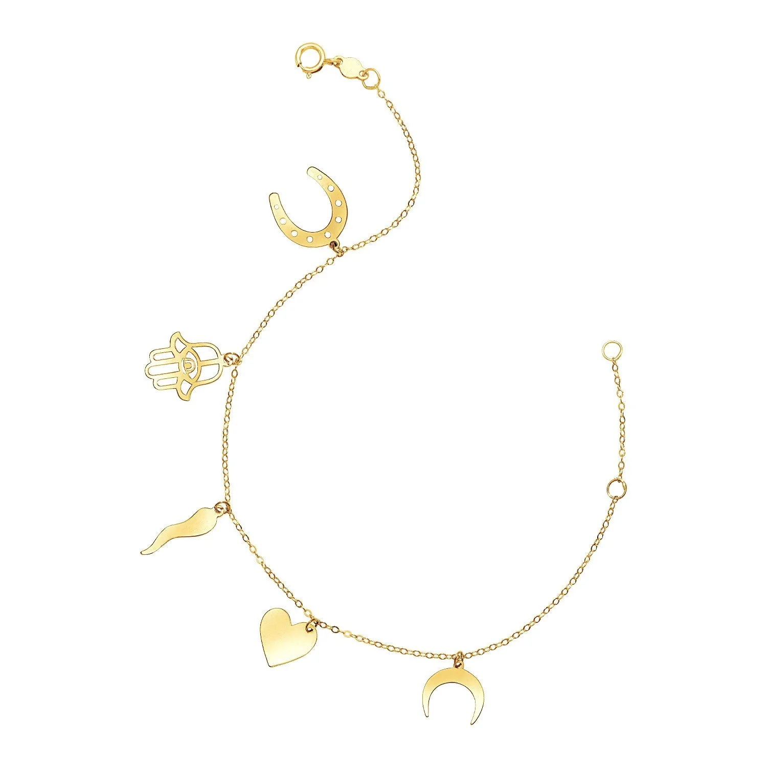 14k Yellow Gold 7 inch Bracelet with Polished Charms - Image 5