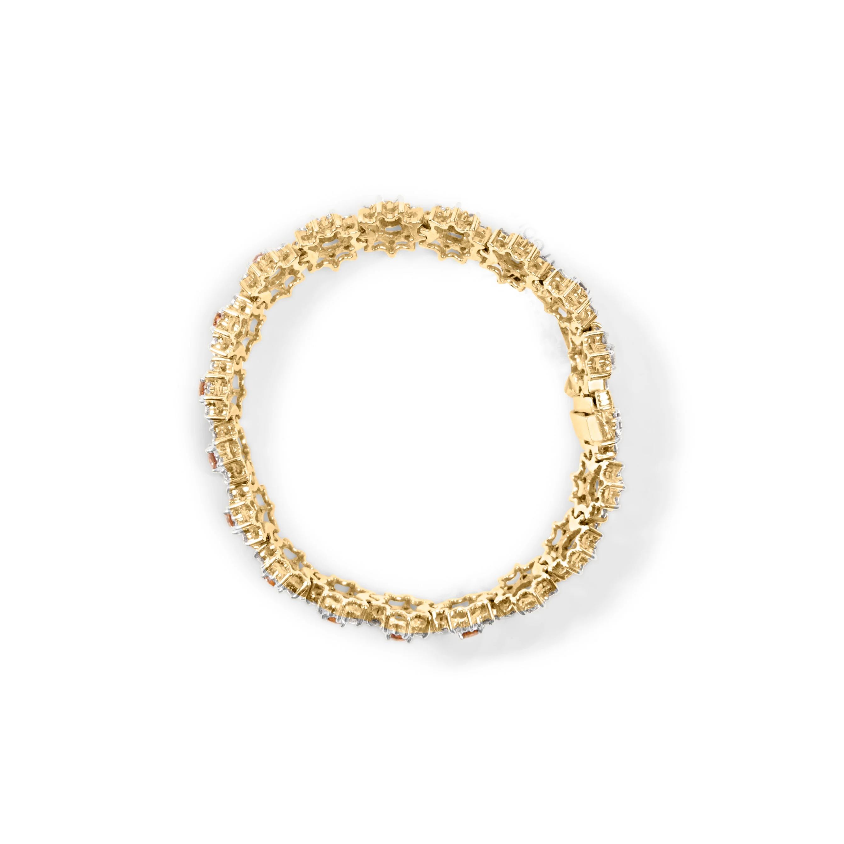 14K Yellow Gold 8.00 Cttw Champagne Diamond Floral Cluster Halo Link Bracelet (H-I Color, I1-I2 Clarity) - Image 3