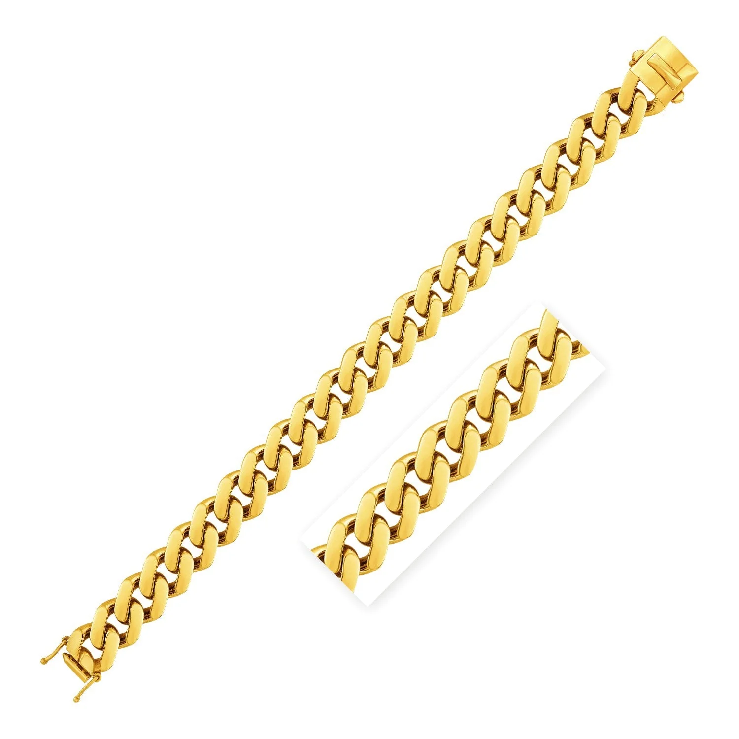 14k Yellow Gold 8 1/2 inch Wide Polished Curb Chain Bracelet - Image 5