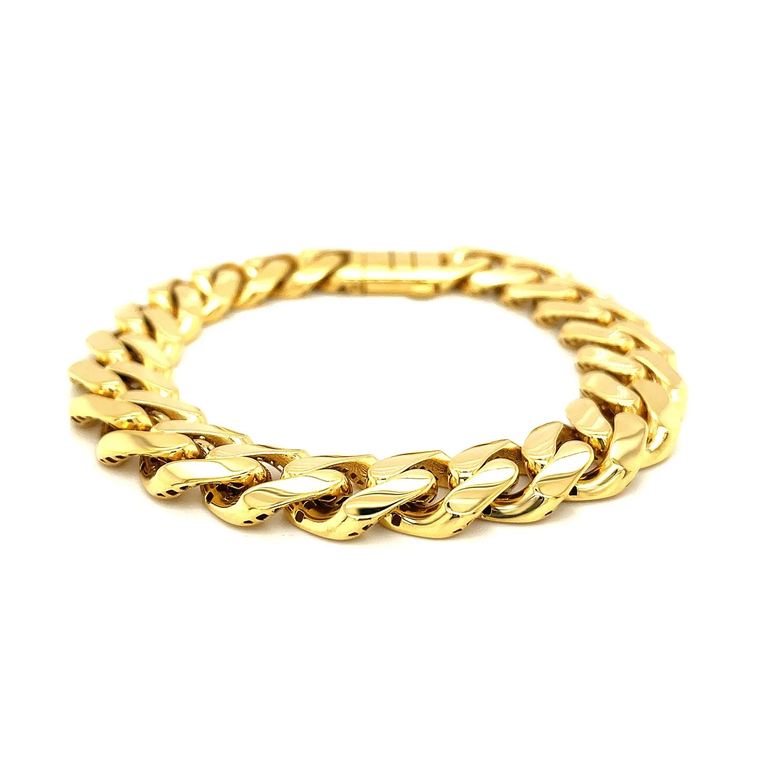 14k Yellow Gold 8 1/2 inch Wide Polished Curb Chain Bracelet - Image 6