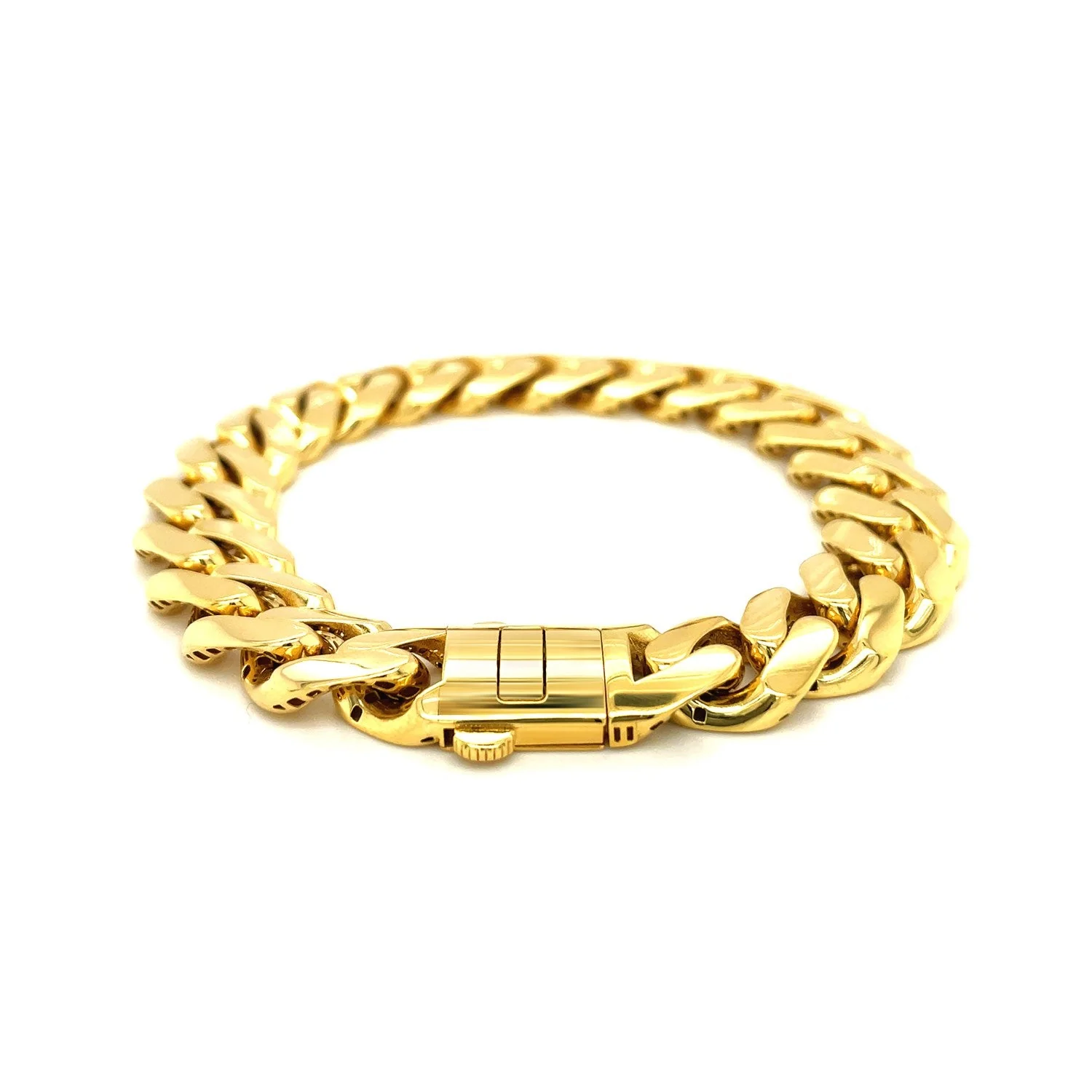 14k Yellow Gold 8 1/2 inch Wide Polished Curb Chain Bracelet - Image 7