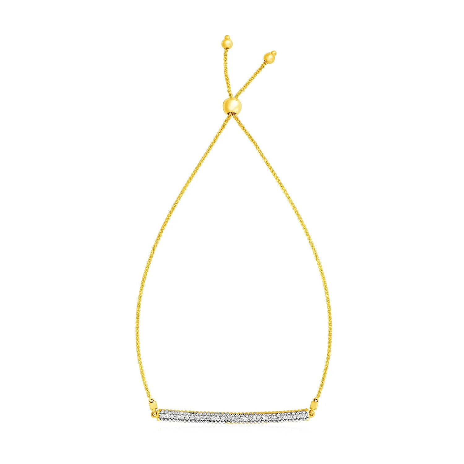 14k Yellow Gold Adjustable Bracelet with Textured Bar and Diamonds - Image 2