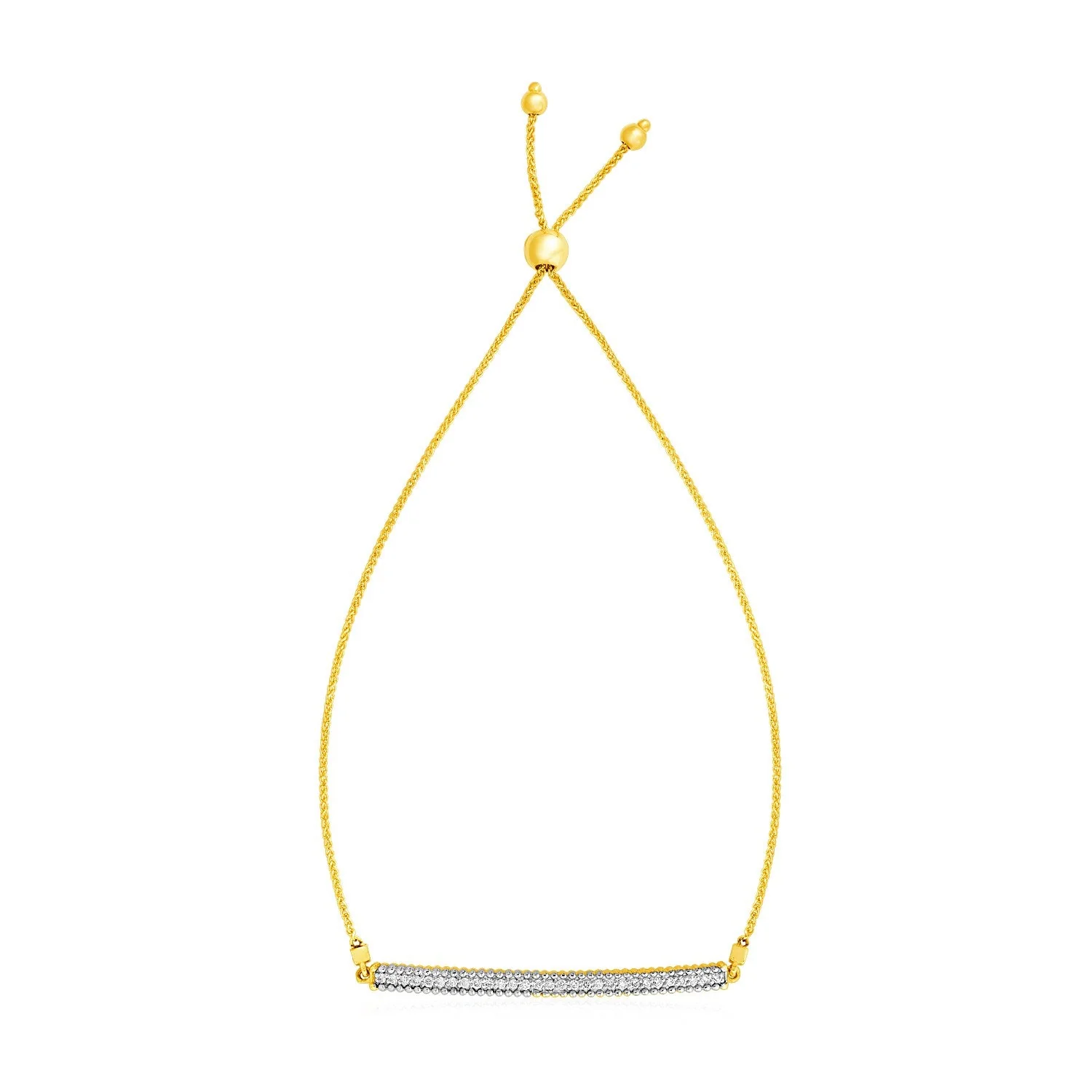 14k Yellow Gold Adjustable Bracelet with Textured Bar and Diamonds - Image 3