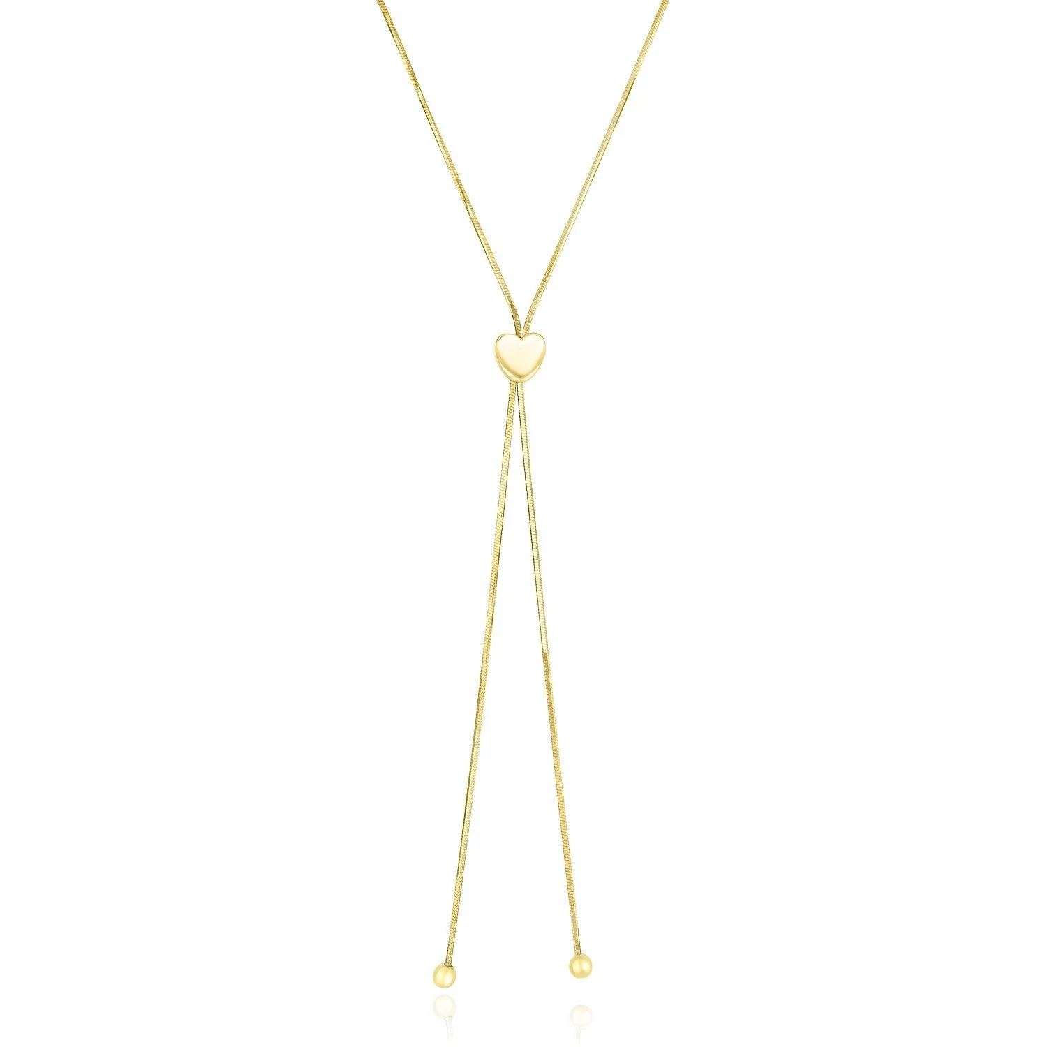 14k Yellow Gold Adjustable Heart Style Lariat Necklace - Image 3