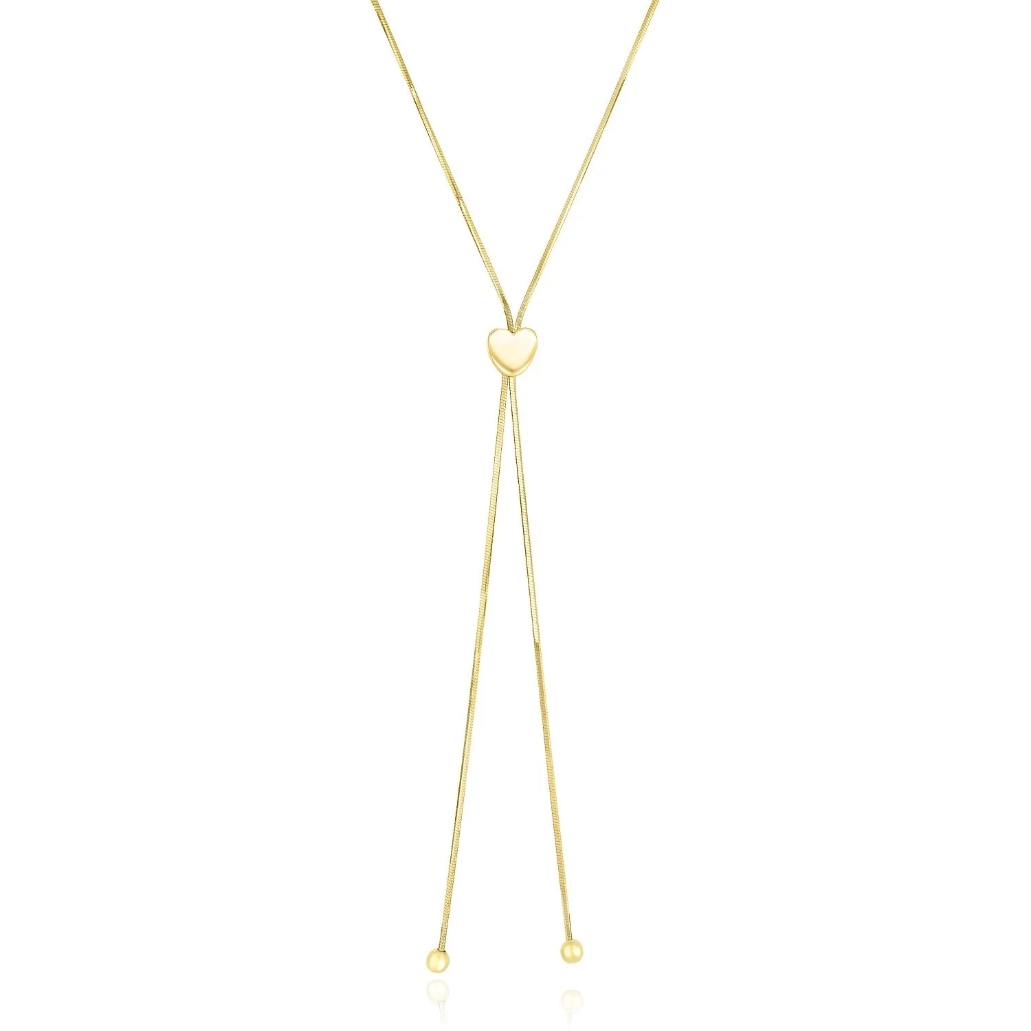 14k Yellow Gold Adjustable Heart Style Lariat Necklace - Image 4