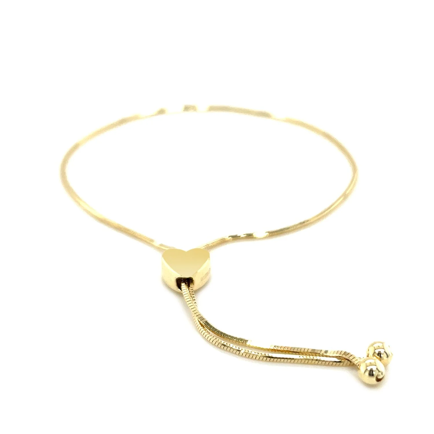 14k Yellow Gold Adjustable Lariat Style Heart Motif Bracelet - Image 7