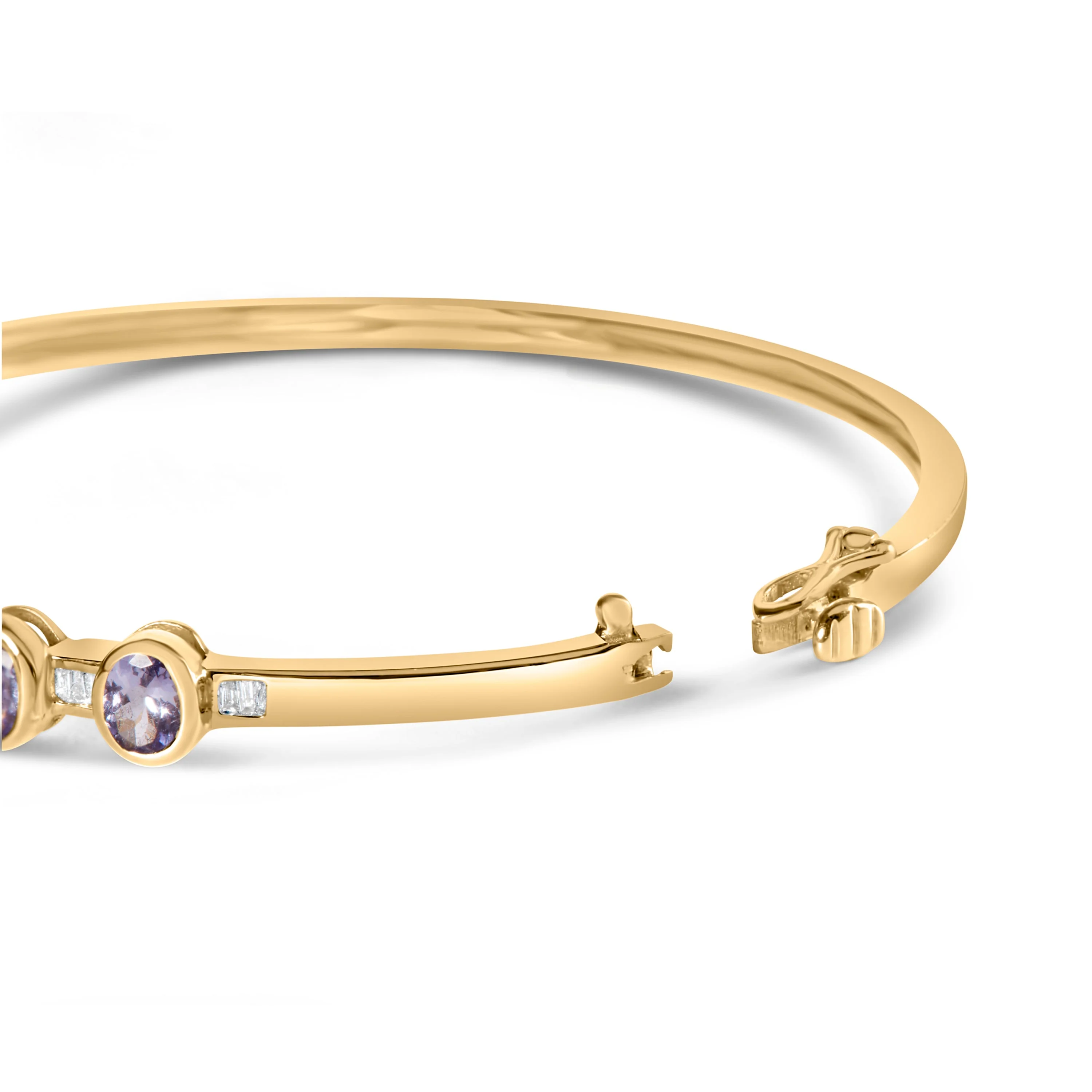 14K Yellow Gold Alternating Bezel Set 5MM Oval Shaped Tanzanite and 1/5 Cttw Diamond Bangle Bracelet (H-I Color, VS2-SI1 Clarity) - Fit's wrists up to 7.25" Inches - Image 5