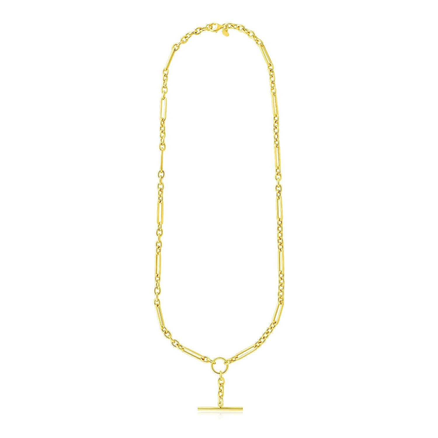 14k Yellow Gold Alternating Oval and Round Chain Necklace with Toggle - Image 3