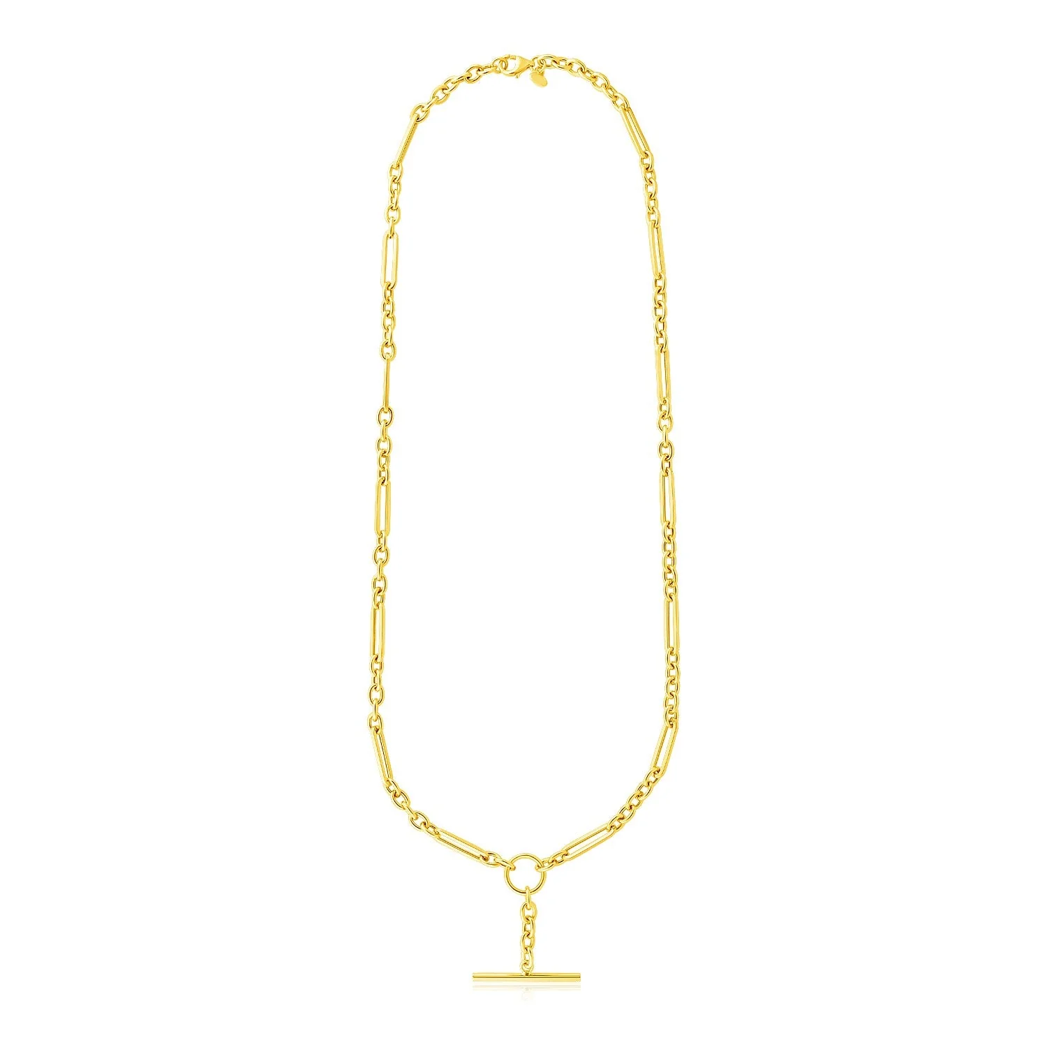 14k Yellow Gold Alternating Oval and Round Chain Necklace with Toggle - Image 4