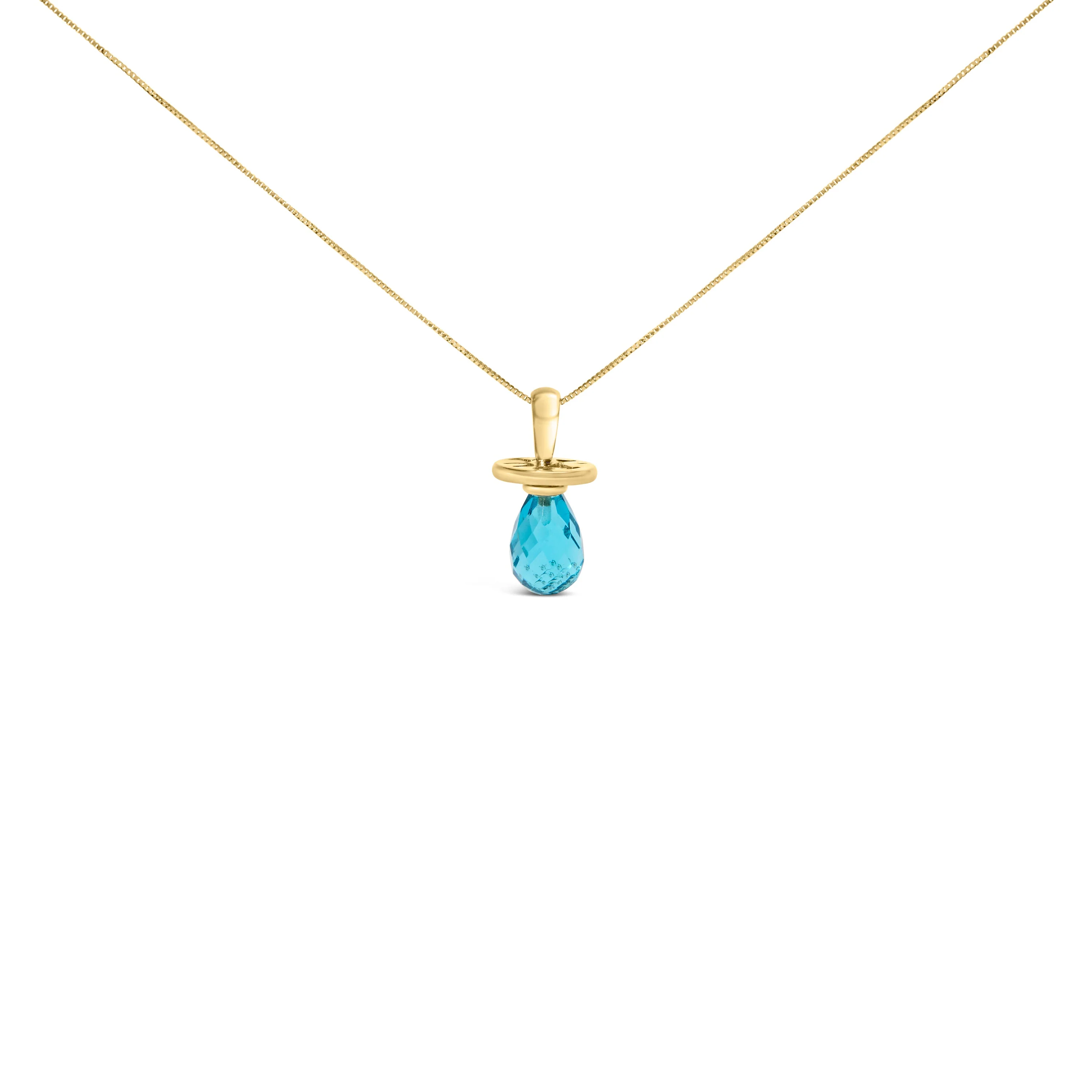 14K Yellow Gold and Blue Quartz Pacifier Pendant Necklace - 18" Inches - Image 2