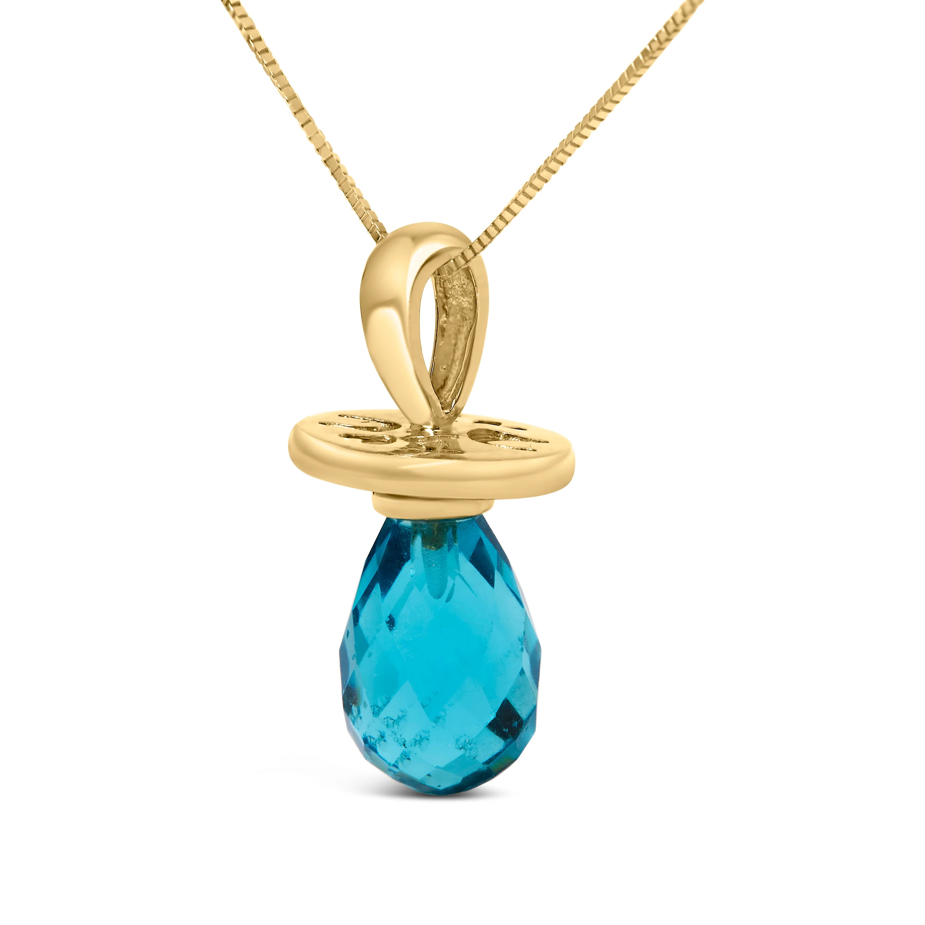 14K Yellow Gold and Blue Quartz Pacifier Pendant Necklace - 18" Inches - Image 3