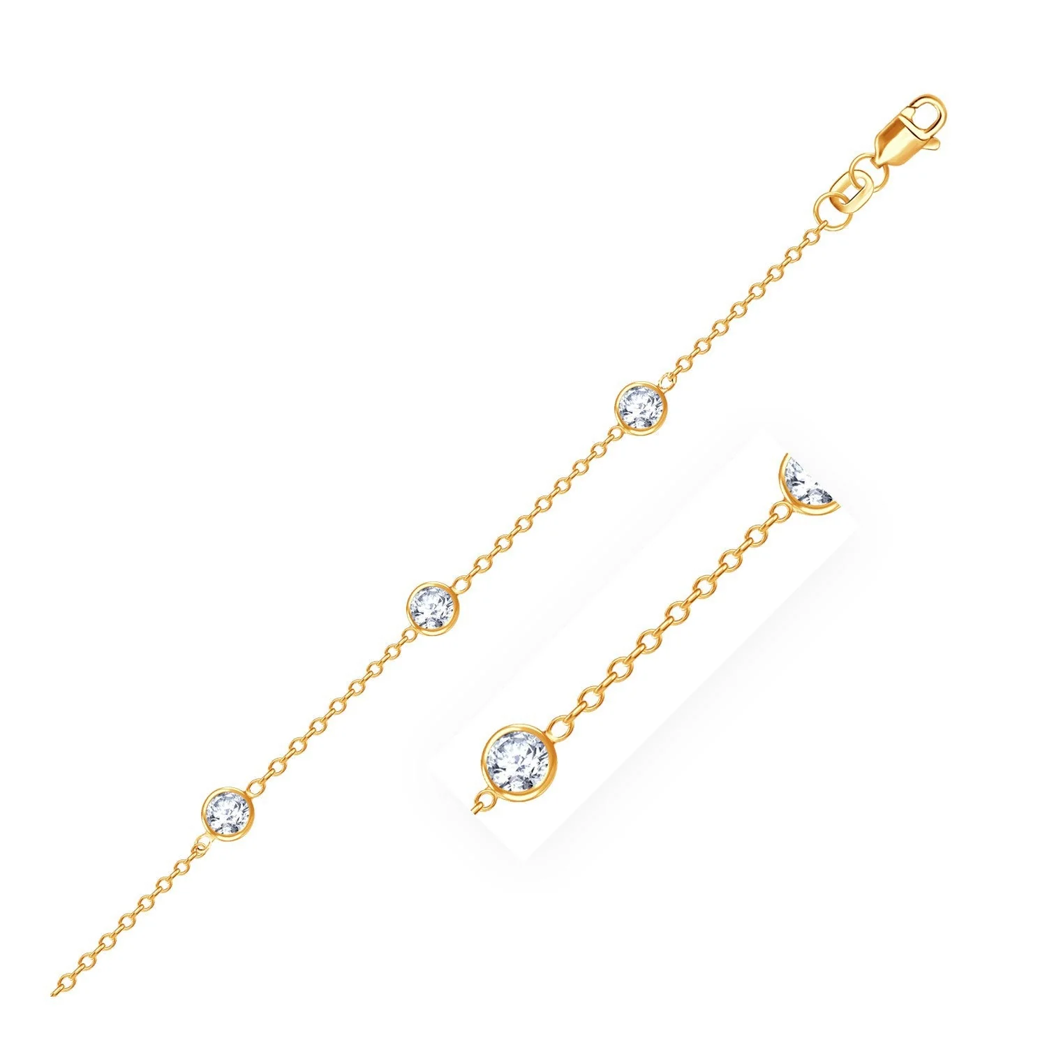 14k Yellow Gold Anklet with Round White Cubic Zirconia - Image 2