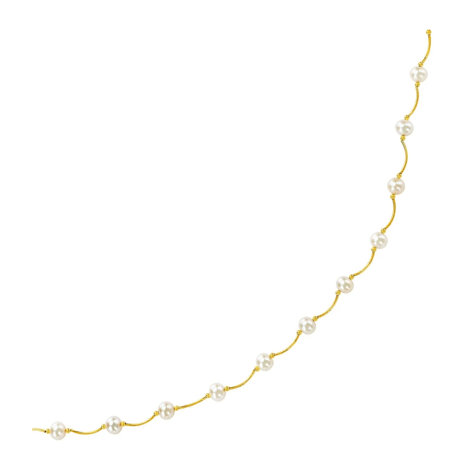 14k Yellow Gold Arc Link Necklace with White Pearls - Image 4