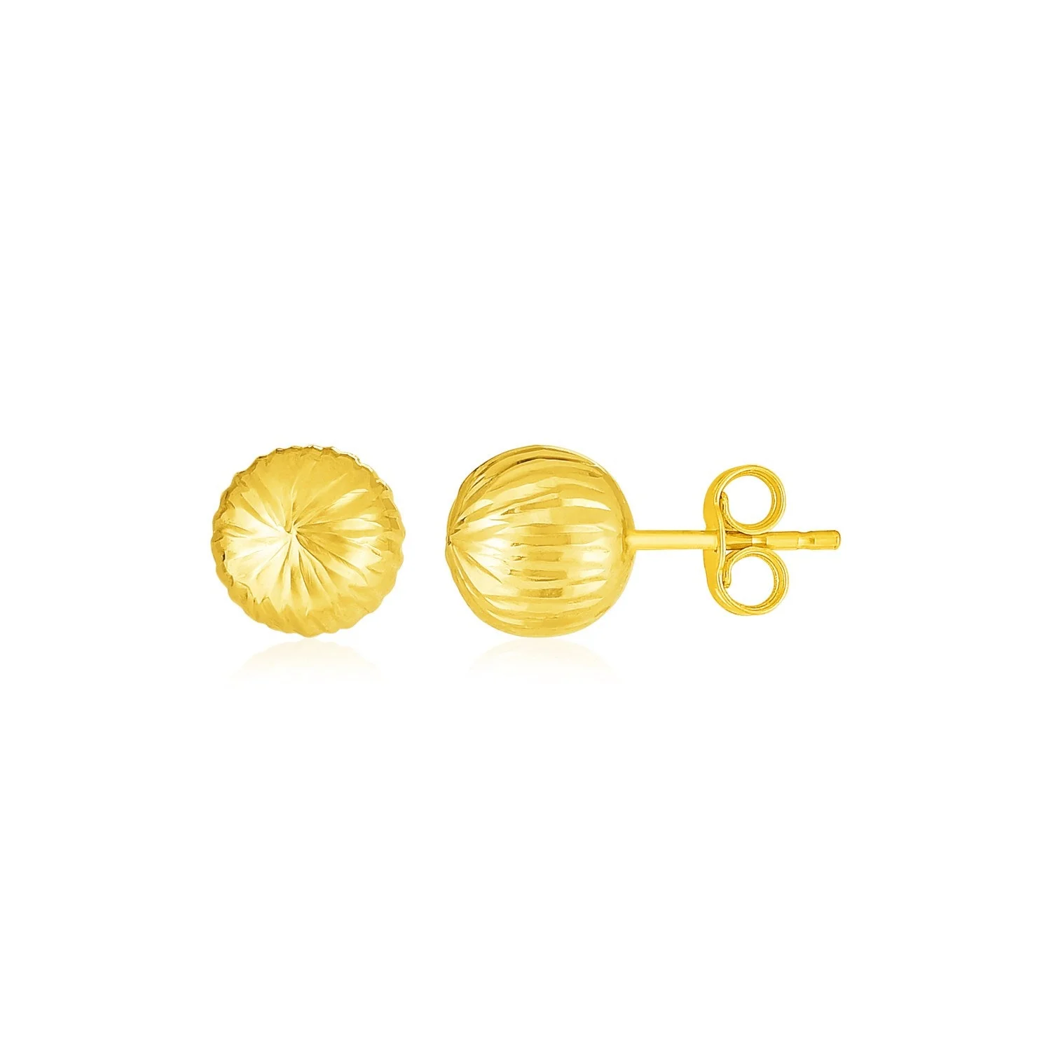 14K Yellow Gold Ball Earrings with Linear Texture - Image 2