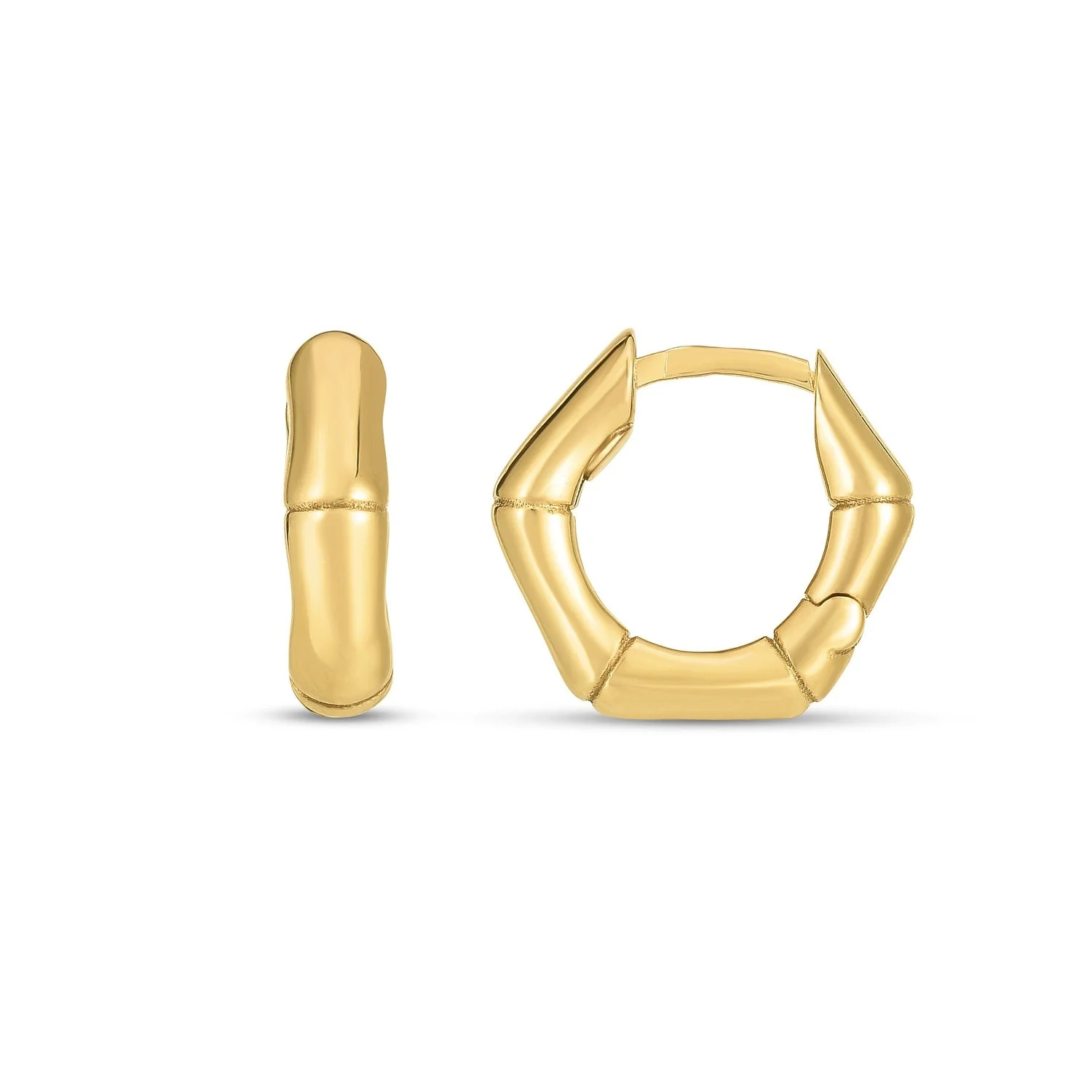14k Yellow Gold Bamboo Huggie Hoops - Image 3