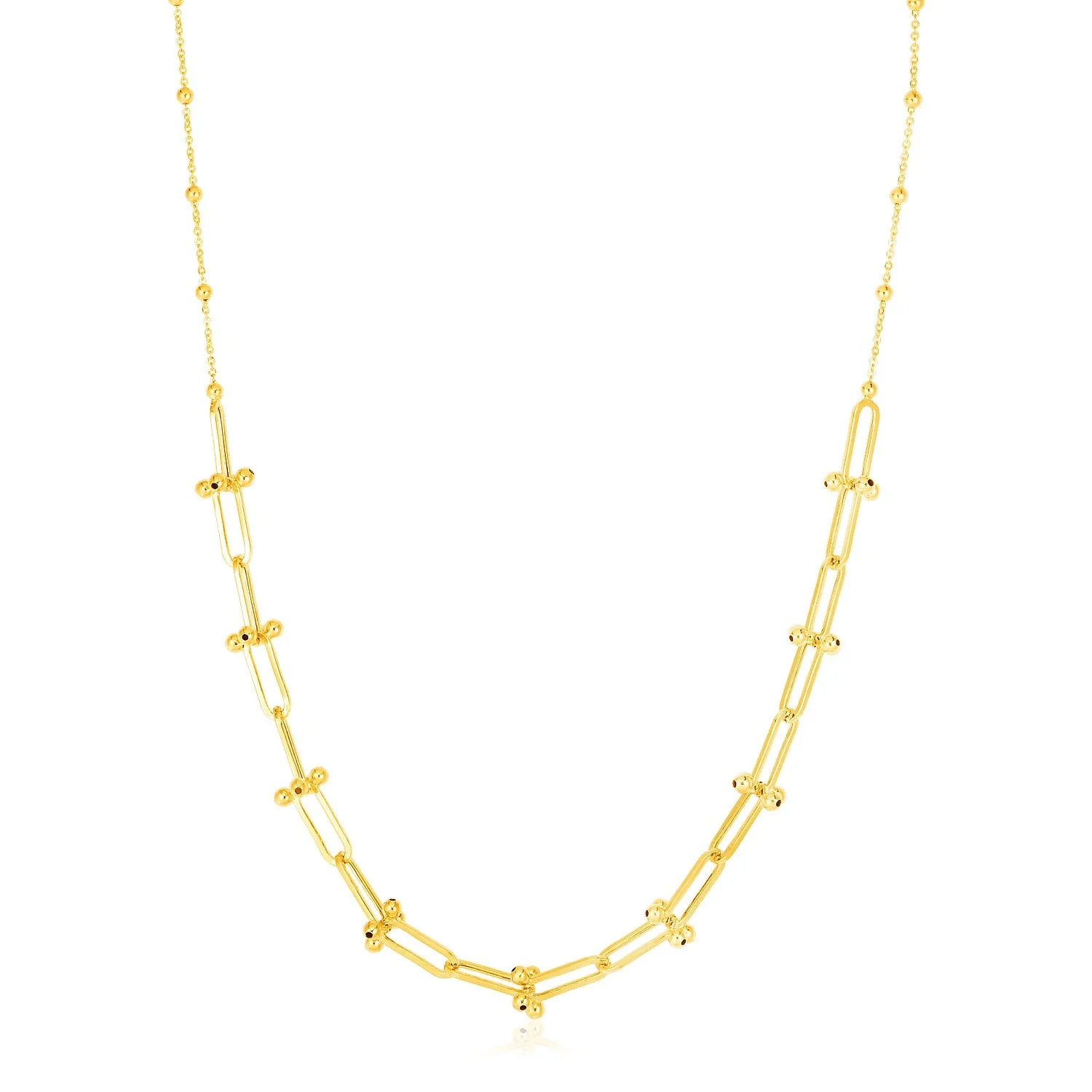 14k Yellow Gold Beaded U Link Chain Necklace - Image 4