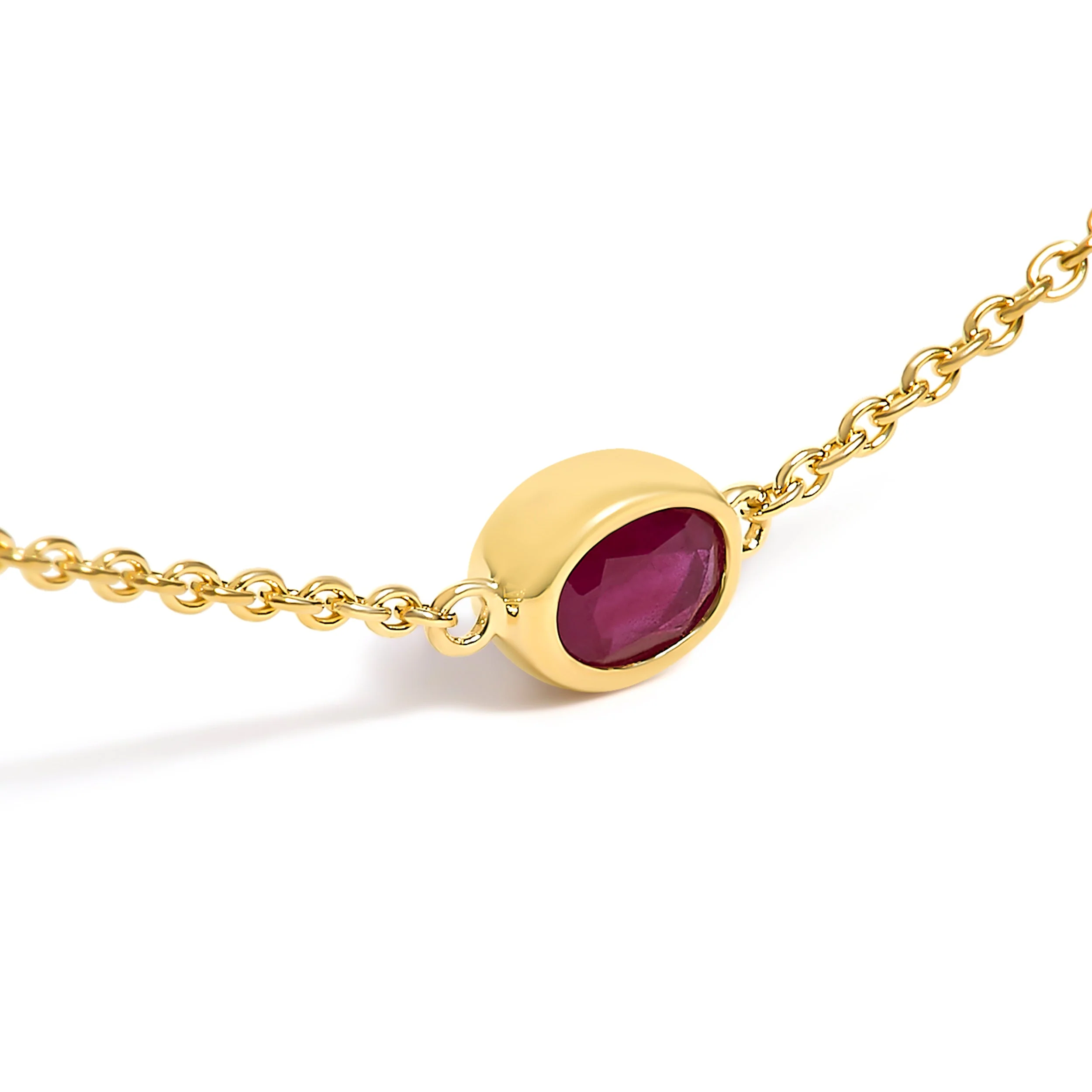14K Yellow Gold Bezel Set 4x3 mm Oval Red Ruby Station Necklace - 18 Inches - Image 3