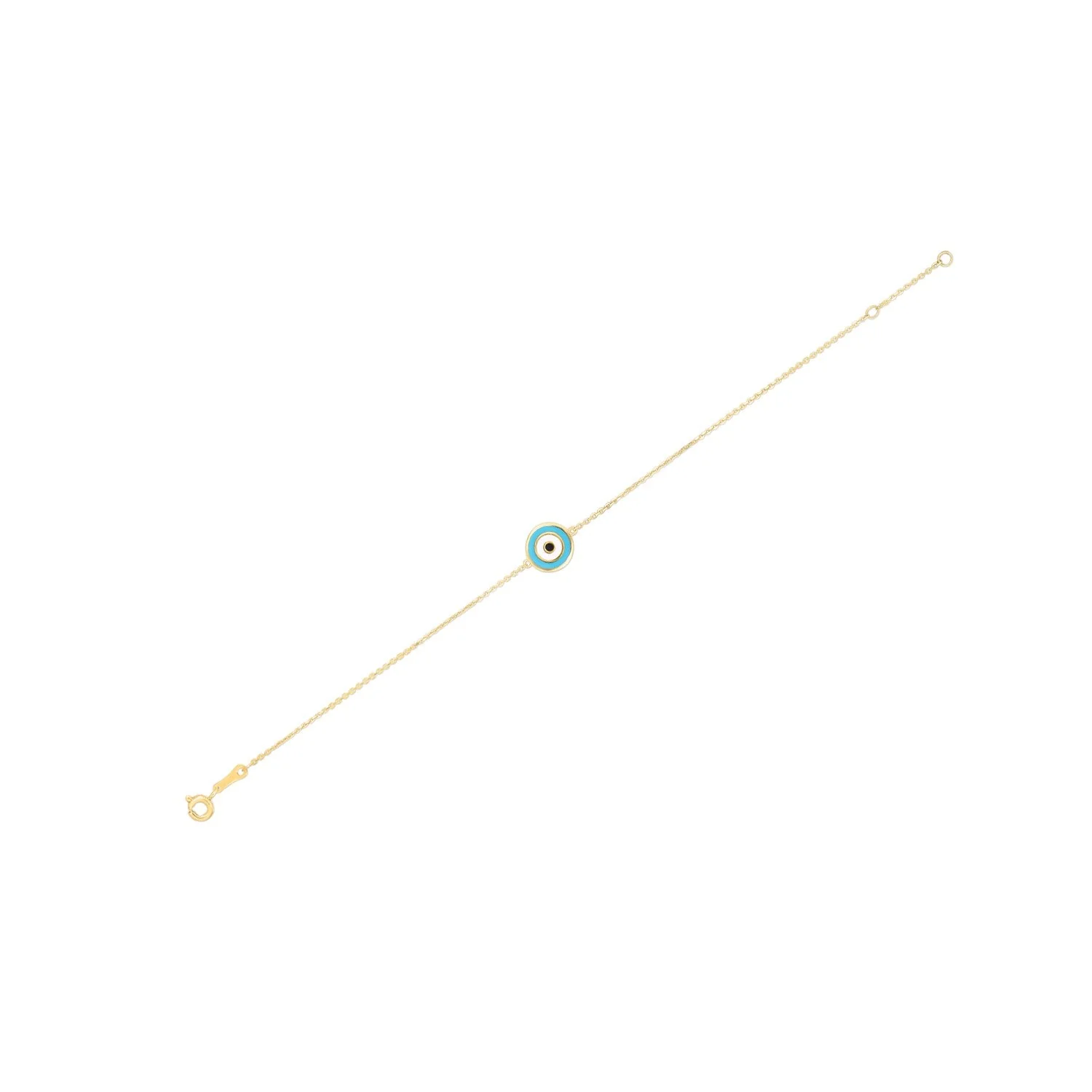 14k Yellow Gold Blue Evil Eye Bracelet (1.00 mm) - Image 3