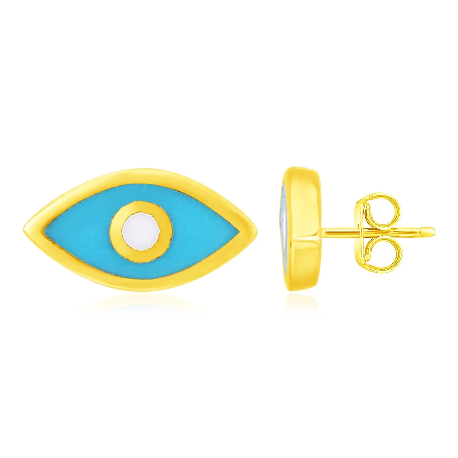 14K Yellow Gold Blue Evil Eye Earrings with Enamel - Image 2
