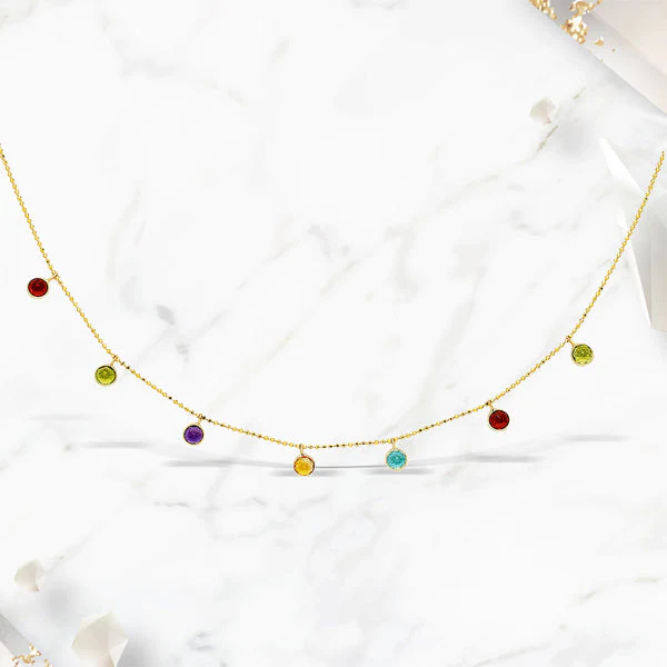 14k Yellow Gold Cable Chain Necklace with Round Multi-Tone Charms - Image 3