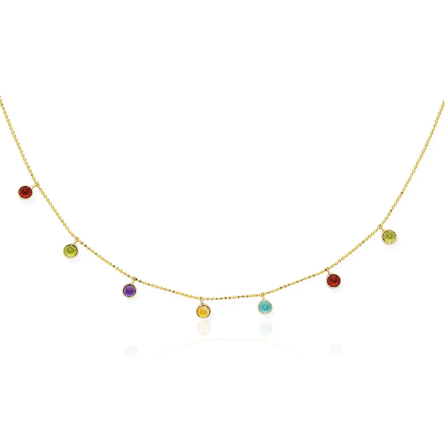 14k Yellow Gold Cable Chain Necklace with Round Multi-Tone Charms - Image 4