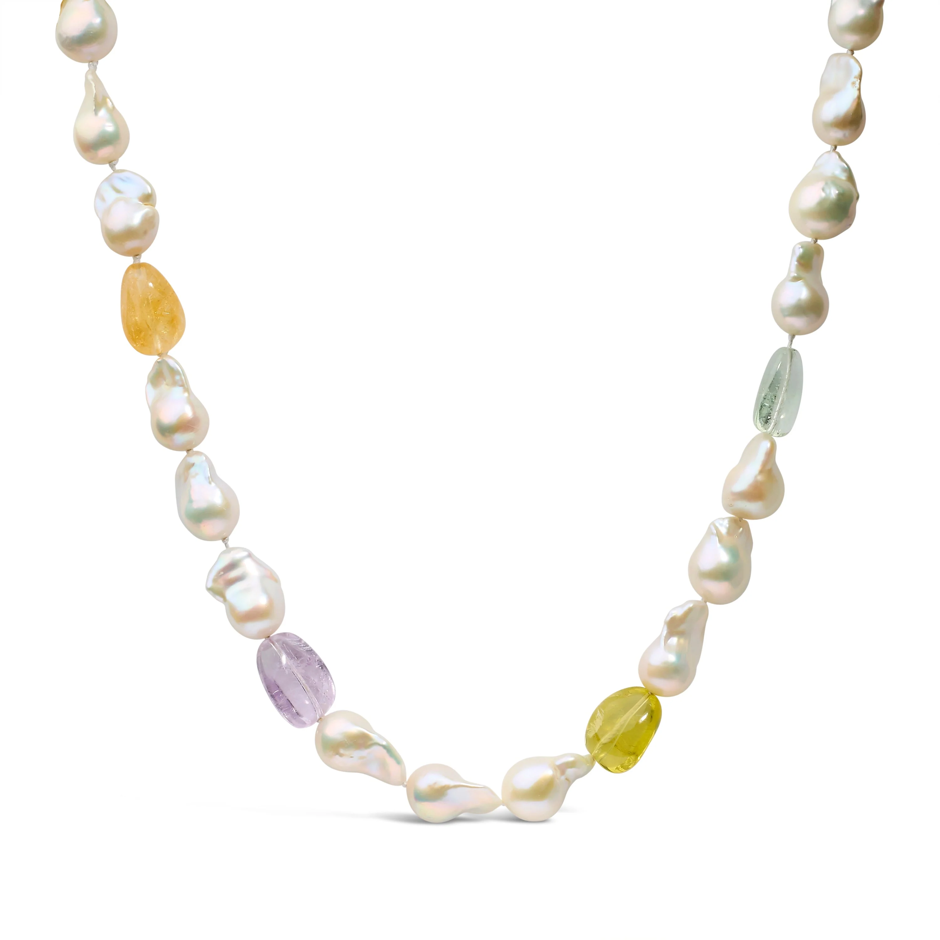 14K Yellow Gold Citrine, Amethyst, and Baroque Pearl Strand Necklace - 18" Inches - Image 4