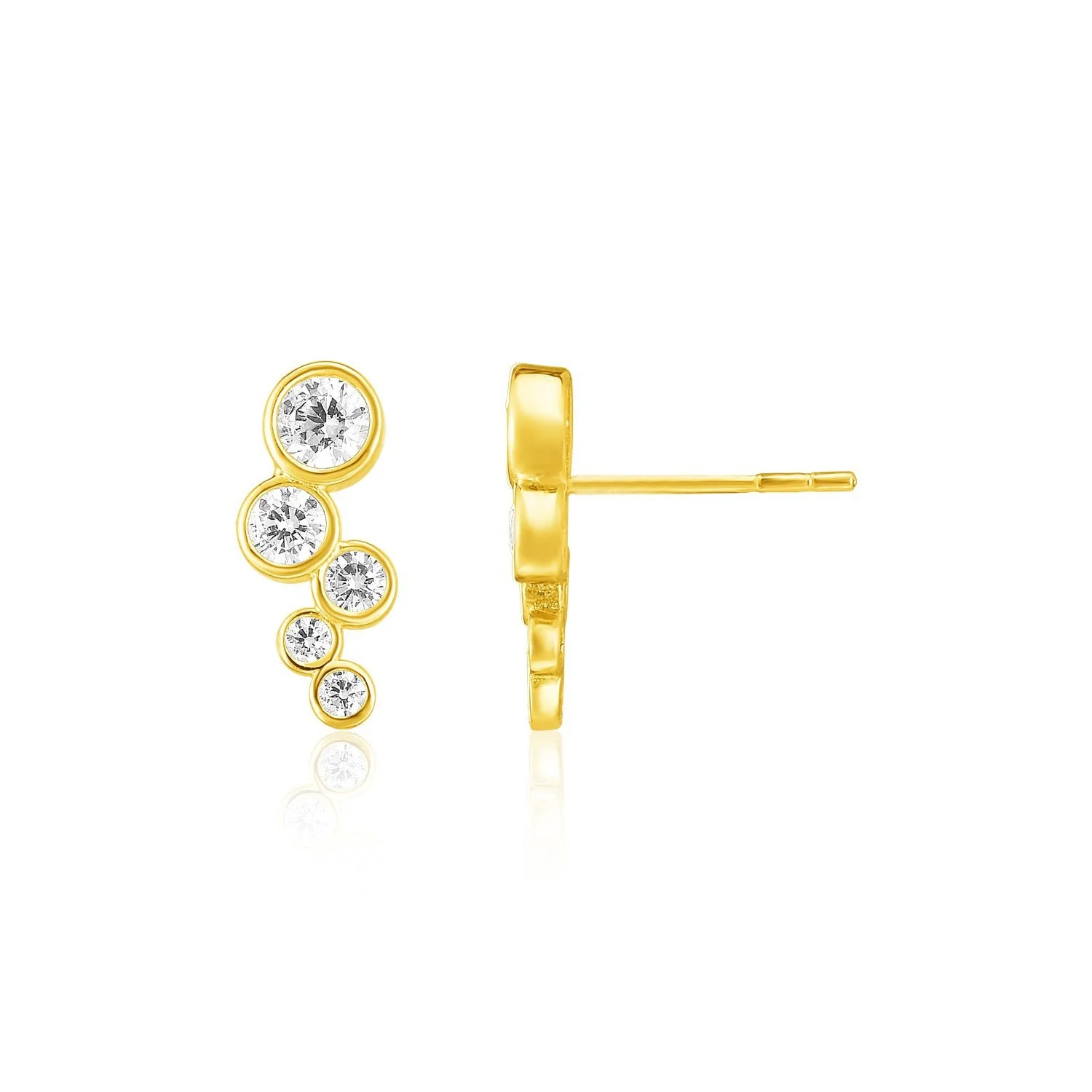 14k Yellow Gold Climber Post Earrings with Circles and Cubic Zirconias - Image 2
