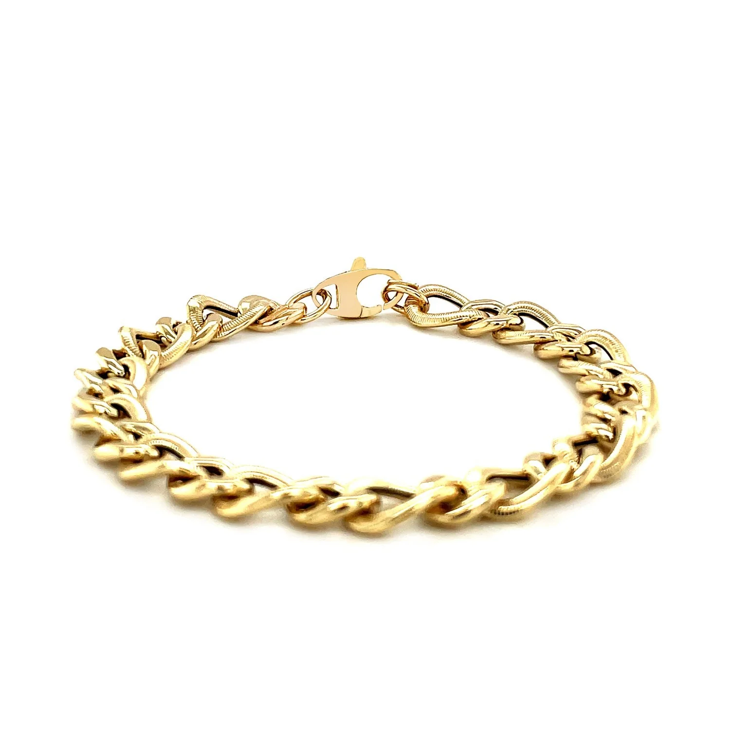14k Yellow Gold Curb Chain Design with Diamond Cuts Bracelet - Image 7