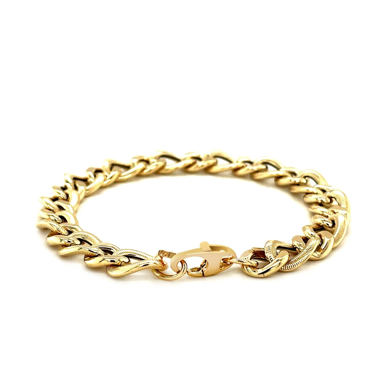 14k Yellow Gold Curb Chain Design with Diamond Cuts Bracelet - Image 8
