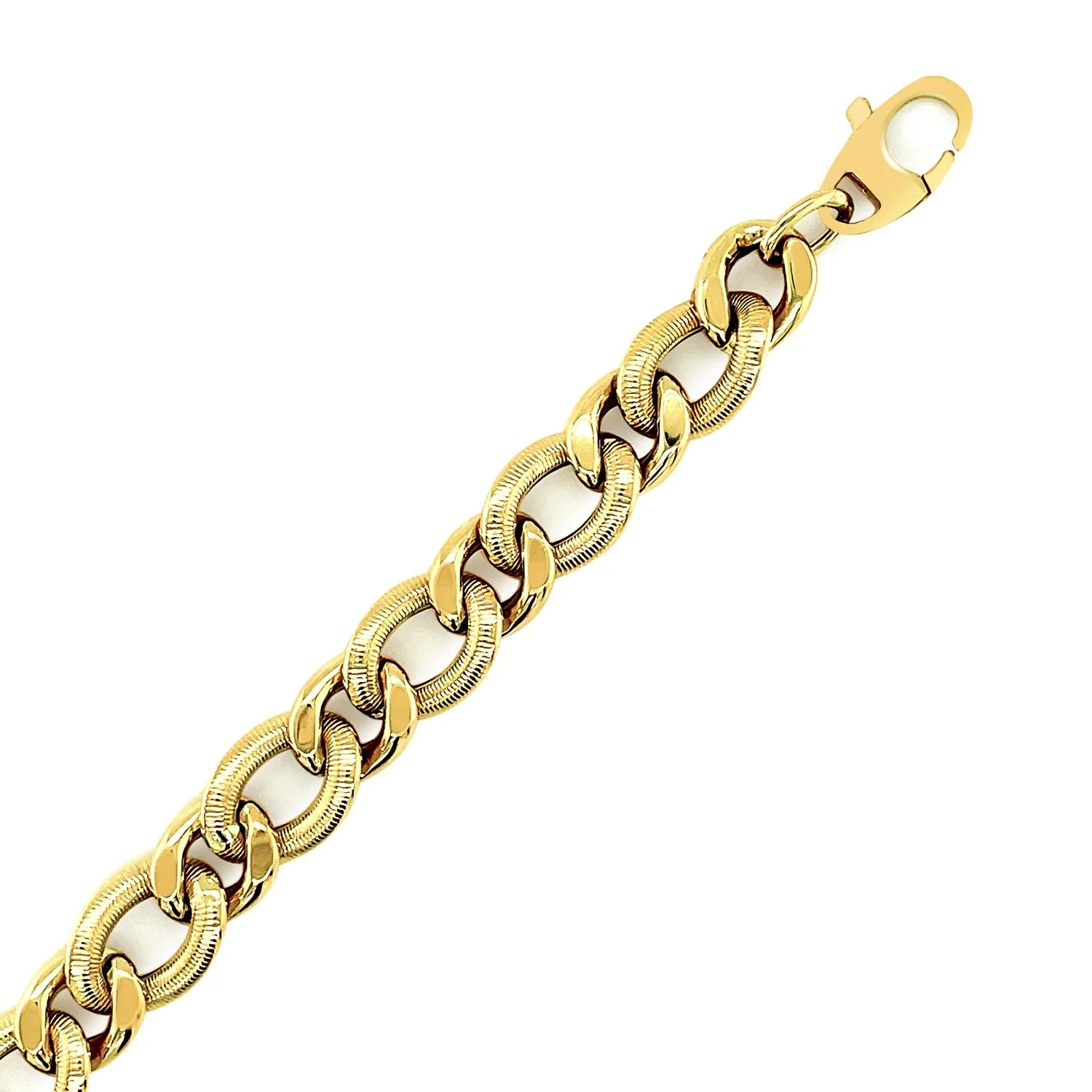 14k Yellow Gold Curb Chain Design with Diamond Cuts Bracelet - Image 9