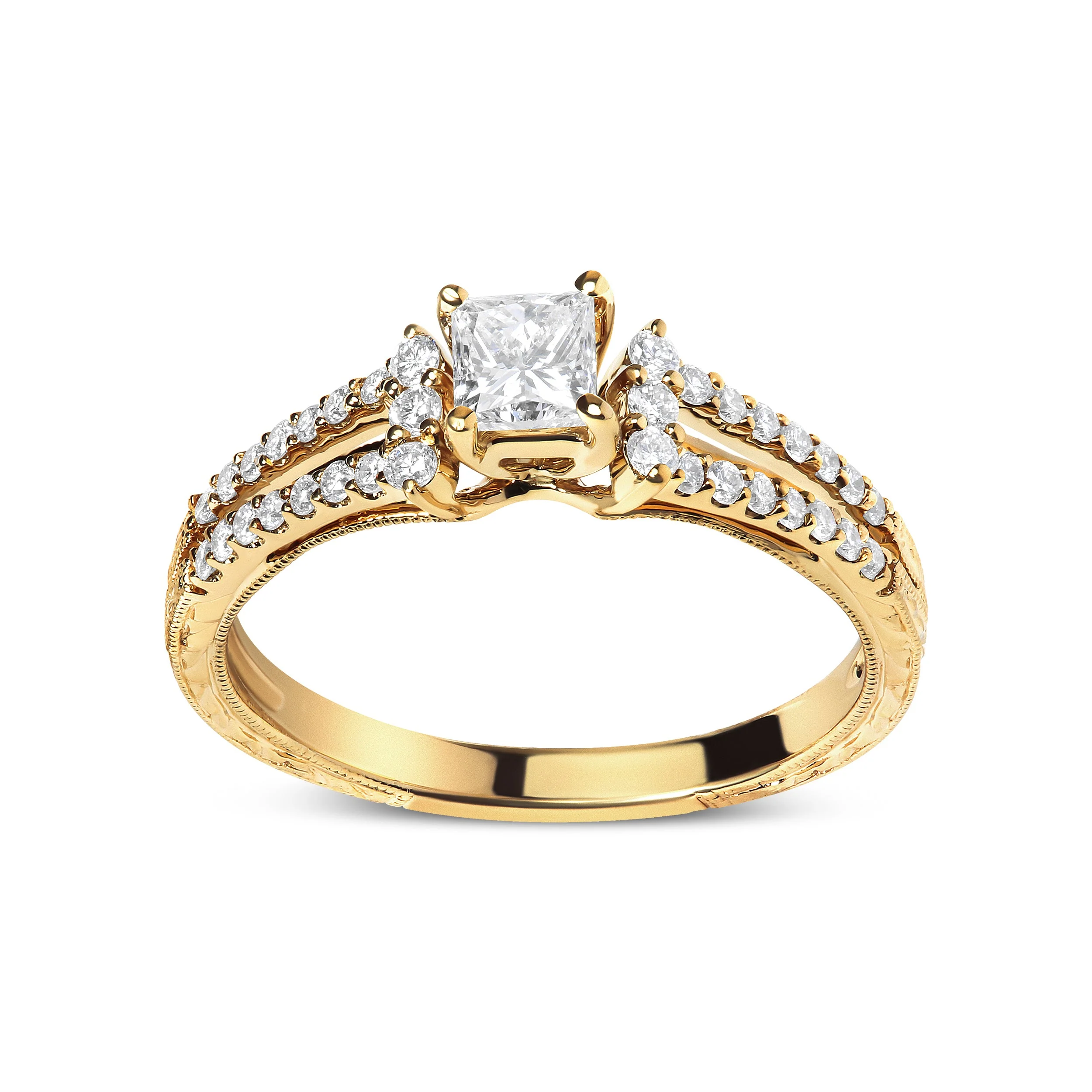 14K Yellow Gold Diamond 5/8 Cttw Princess Diamond Split Shank and Milgrain Engagement Ring (G-H Color, VS2-SI1 Clarity) - Size 7 - Image 5