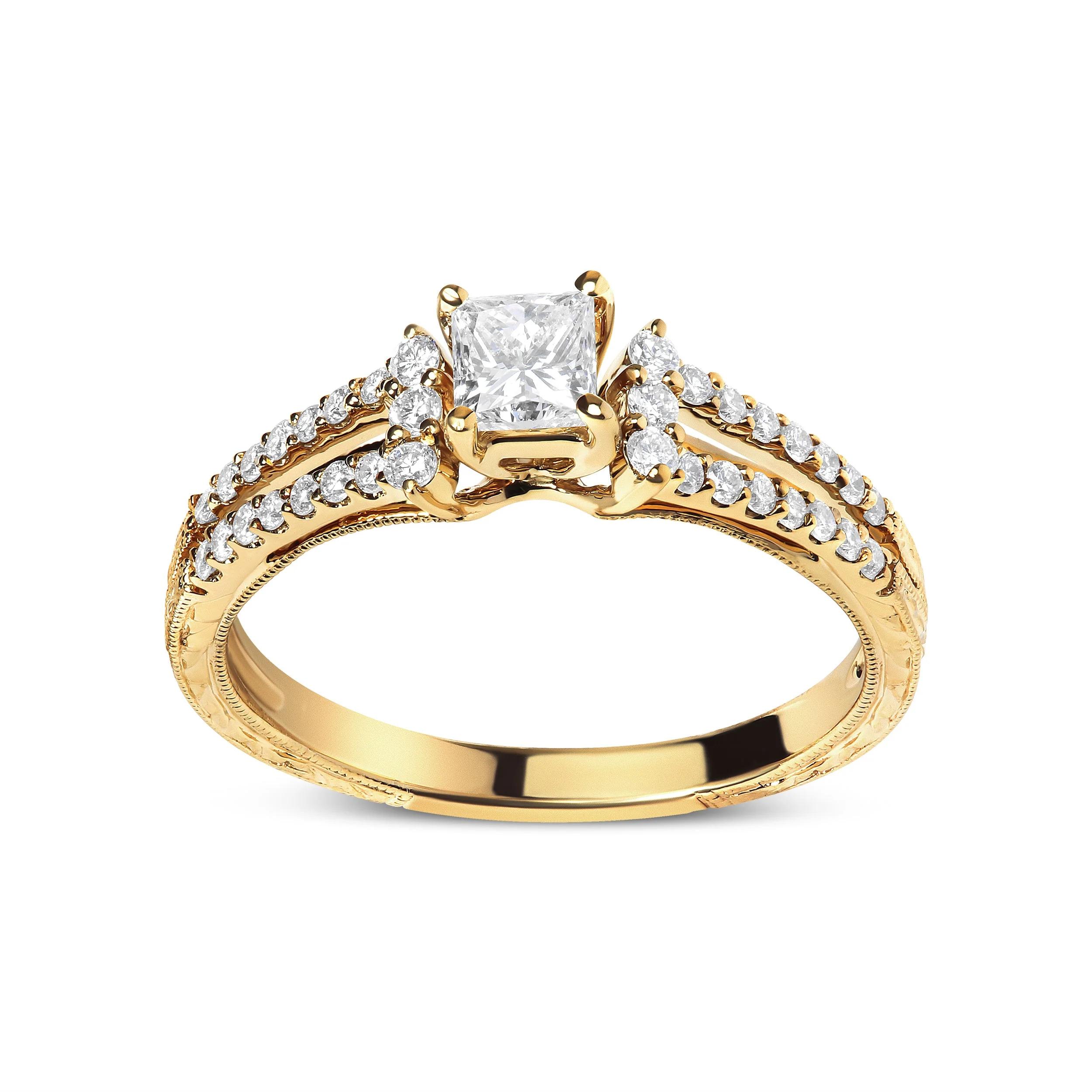 14K Yellow Gold Diamond 5/8 Cttw Princess Diamond Split Shank and Milgrain Engagement Ring (G-H Color, VS2-SI1 Clarity) - Size 7 - Image 6