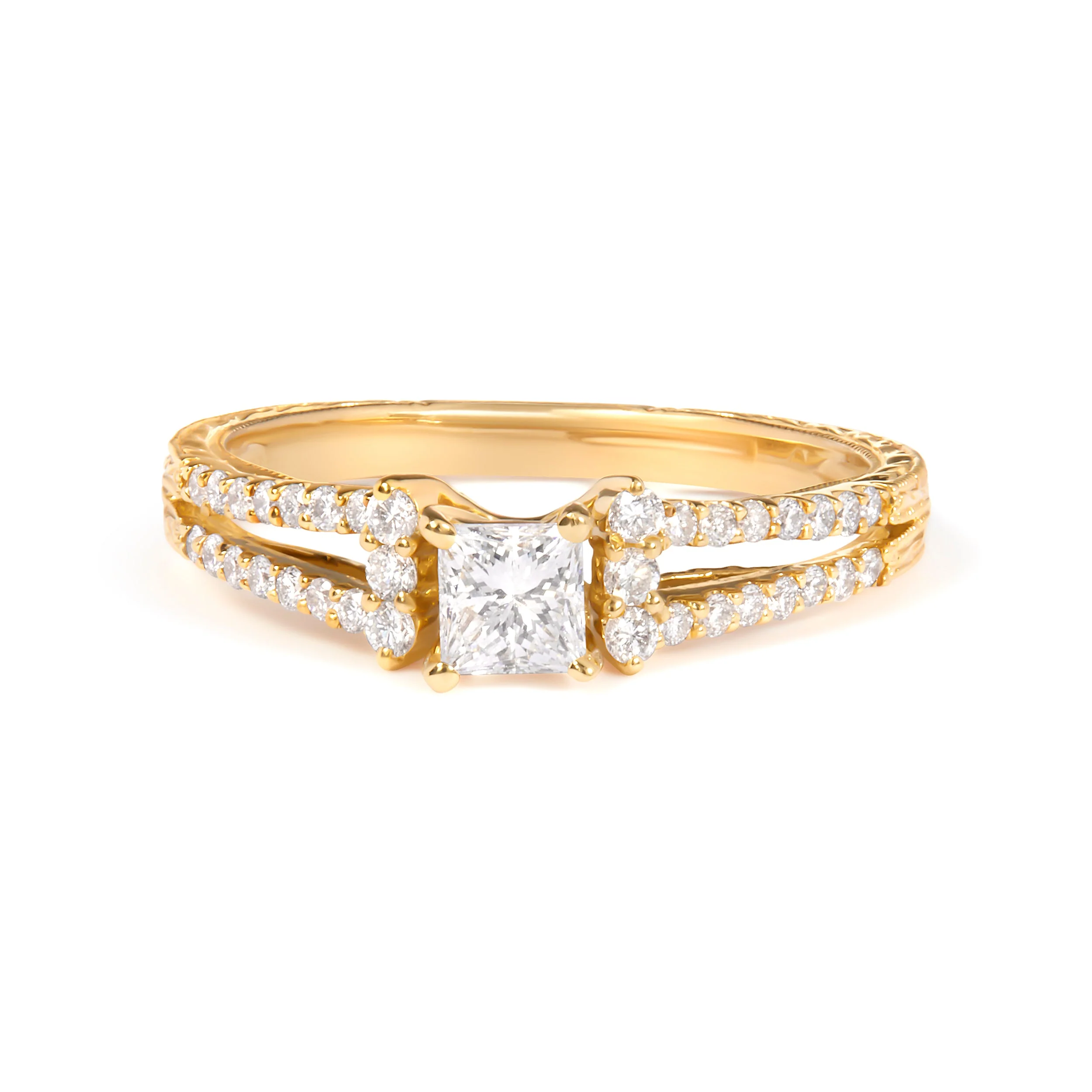 14K Yellow Gold Diamond 5/8 Cttw Princess Diamond Split Shank and Milgrain Engagement Ring (G-H Color, VS2-SI1 Clarity) - Size 7 - Image 8