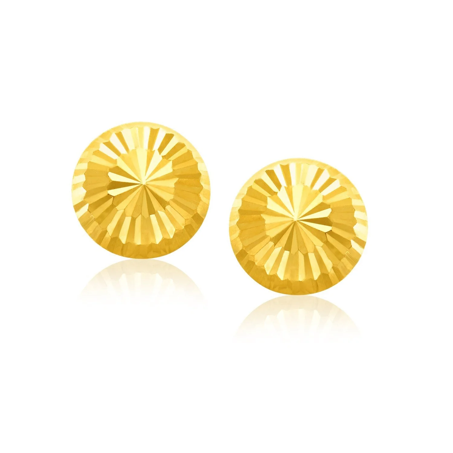 14k Yellow Gold Diamond Cut Flat Design Stud Earrings - Image 2