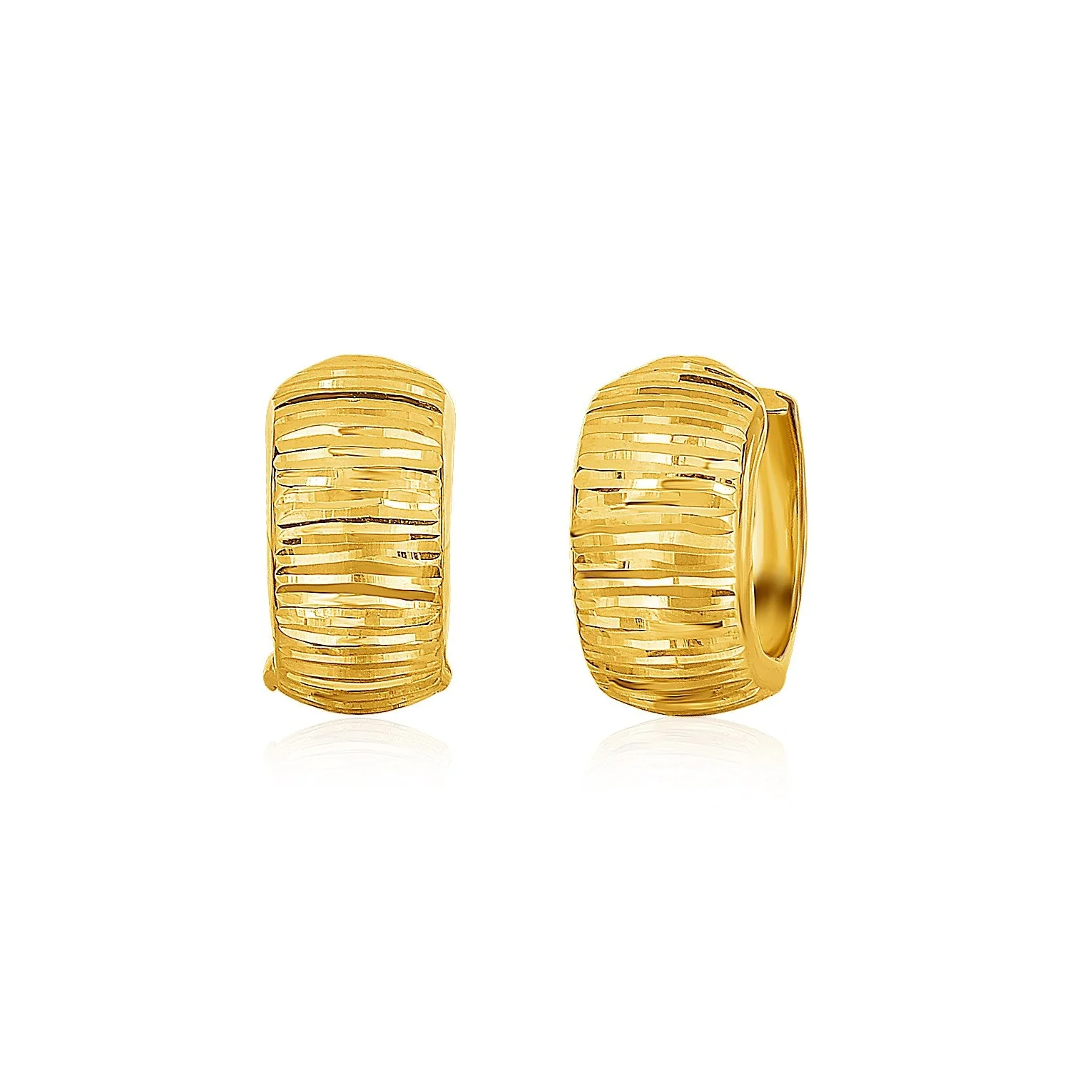 14k Yellow Gold Diamond Cut Hoop Design Earrings - Image 2