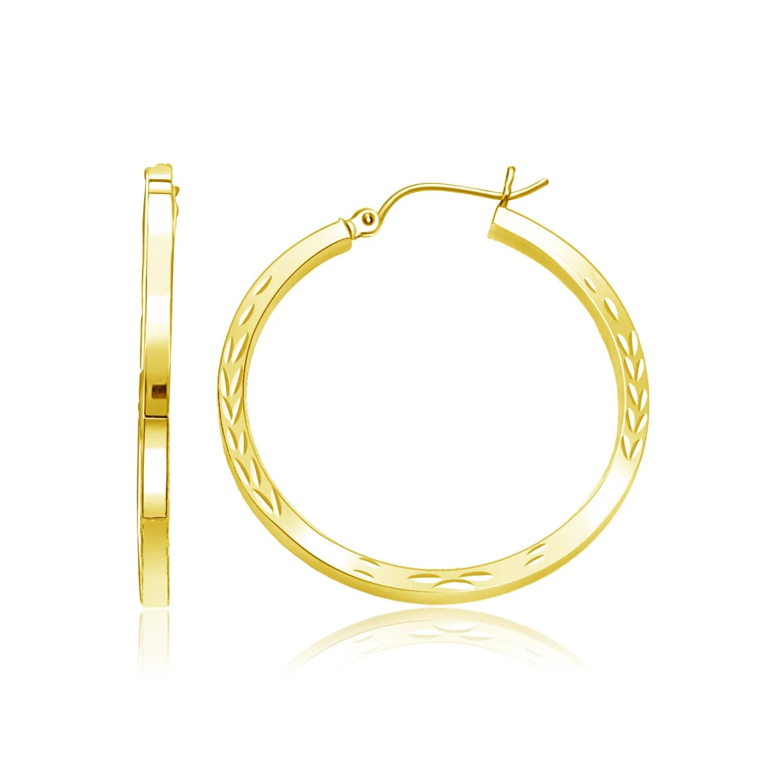 14k Yellow Gold Diamond Cut Hoop Earrings - Image 2