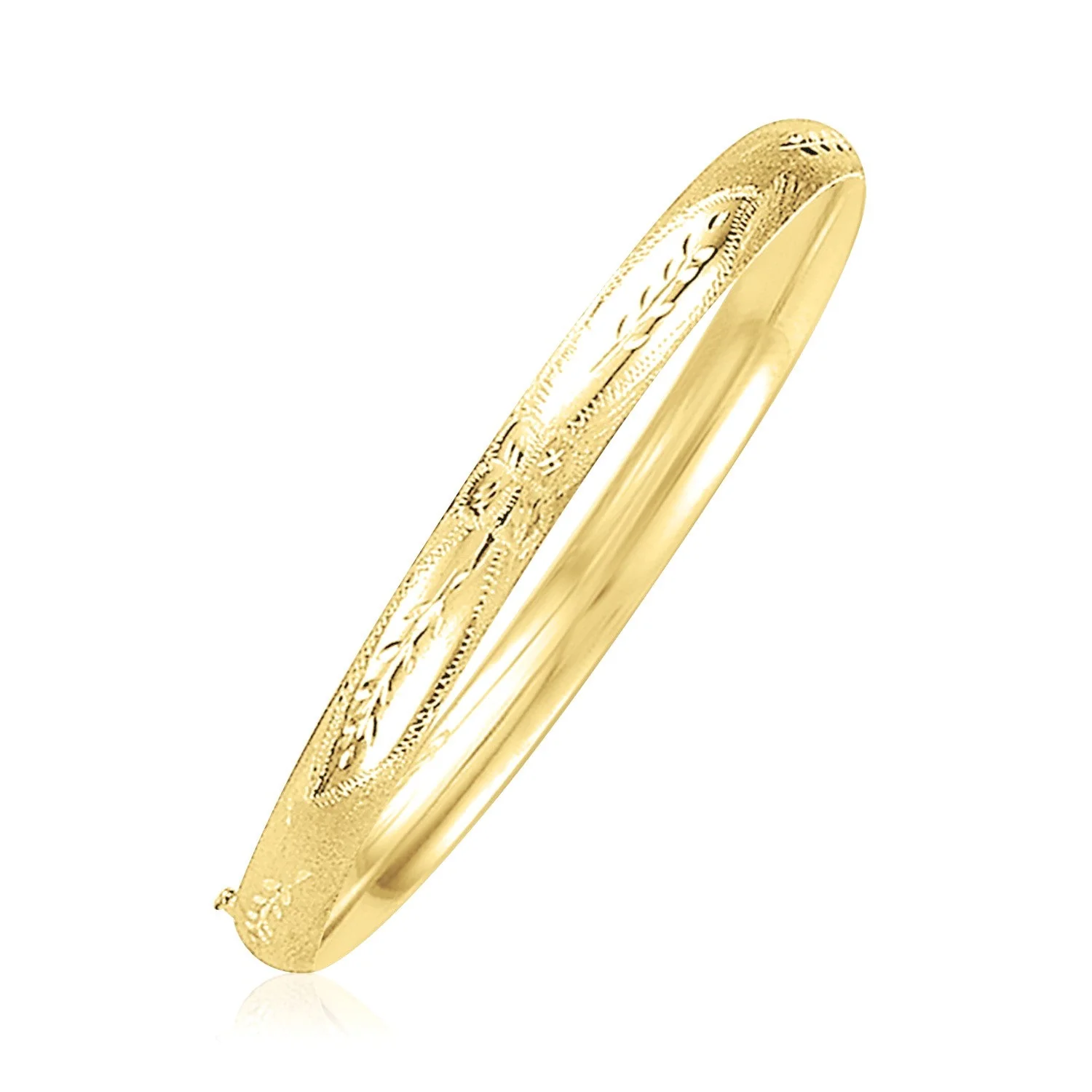 14k Yellow Gold Dome Florentine Design Bangle - Image 3