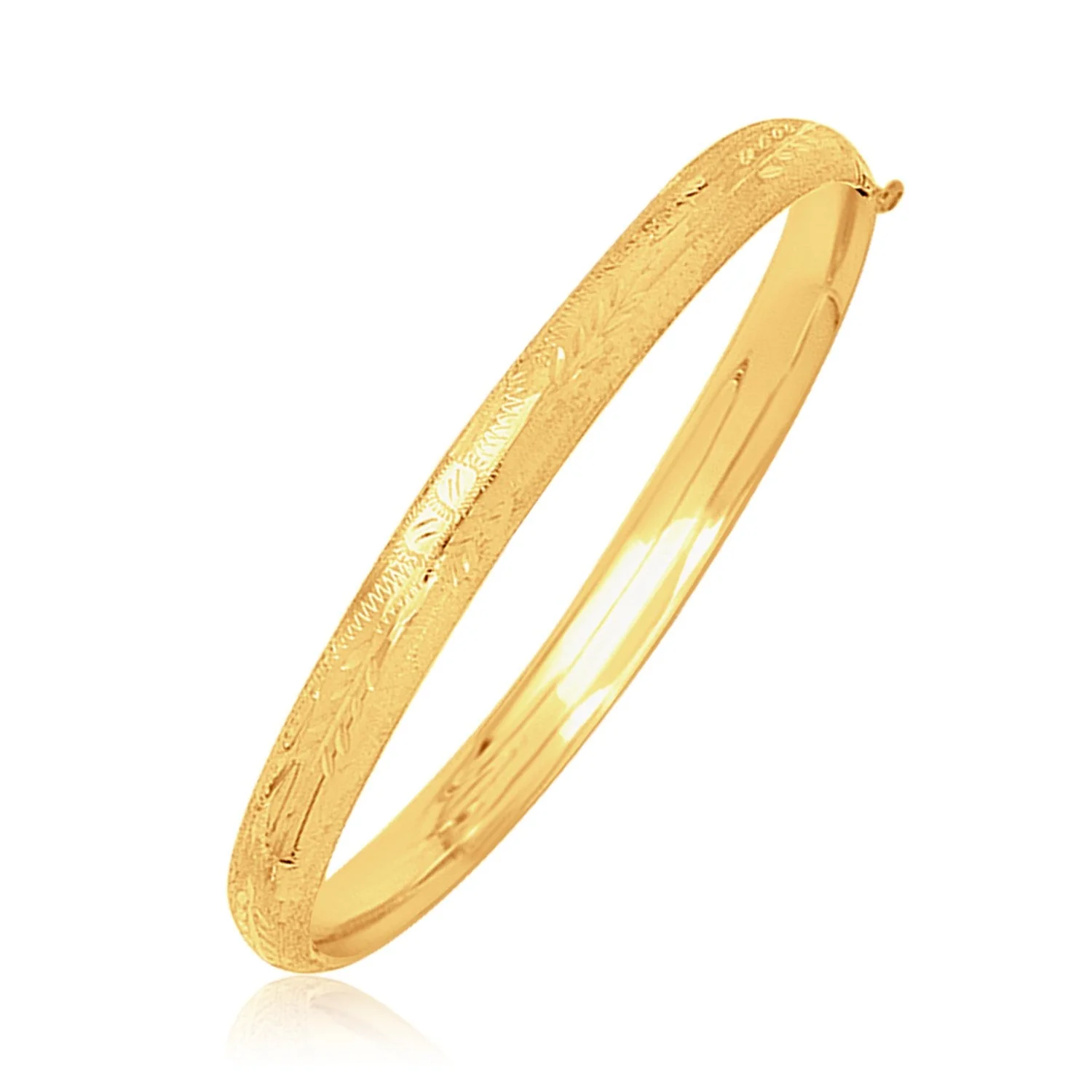14k Yellow Gold Dome Motif Children's Bangle with Diamond Cuts - Image 2