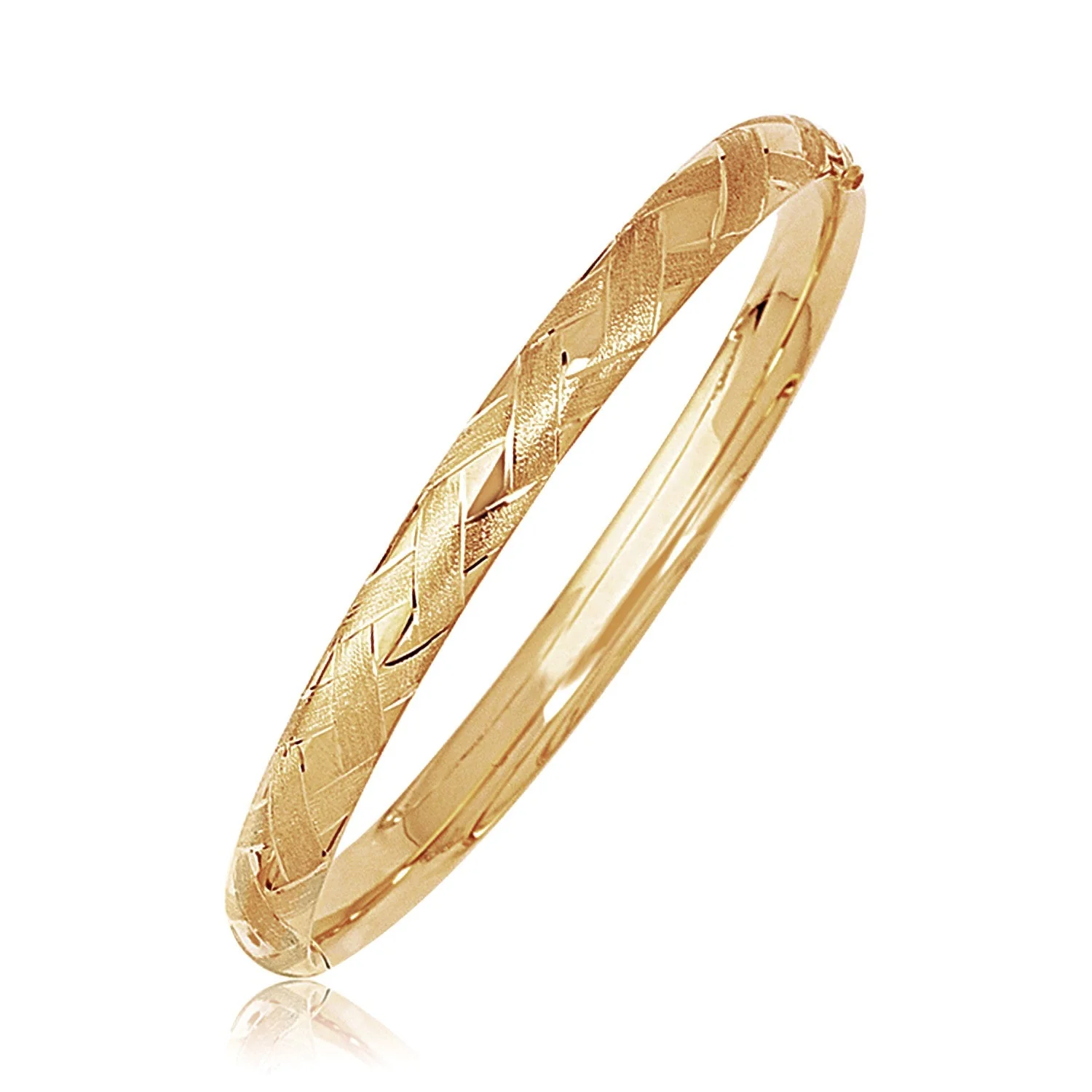 14k Yellow Gold Domed Bangle with a Weave Motif - Image 4